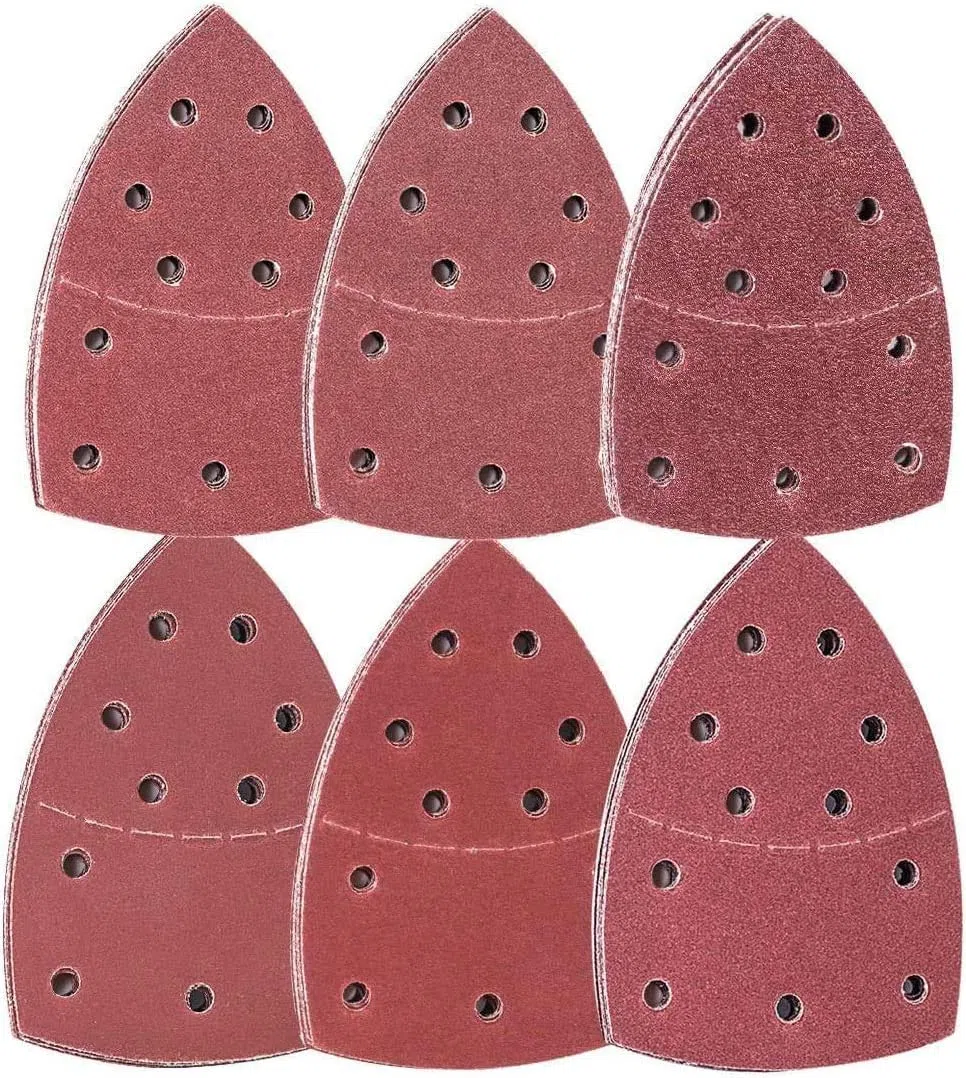 72 Feuilles Abrasives Triangles Papier Poncage,152 x 105 mm, 11 Trous, pour Ponceuse Mouse Delta, Grain P40/60/80/120/180/240, pour Ponçage et Polissage