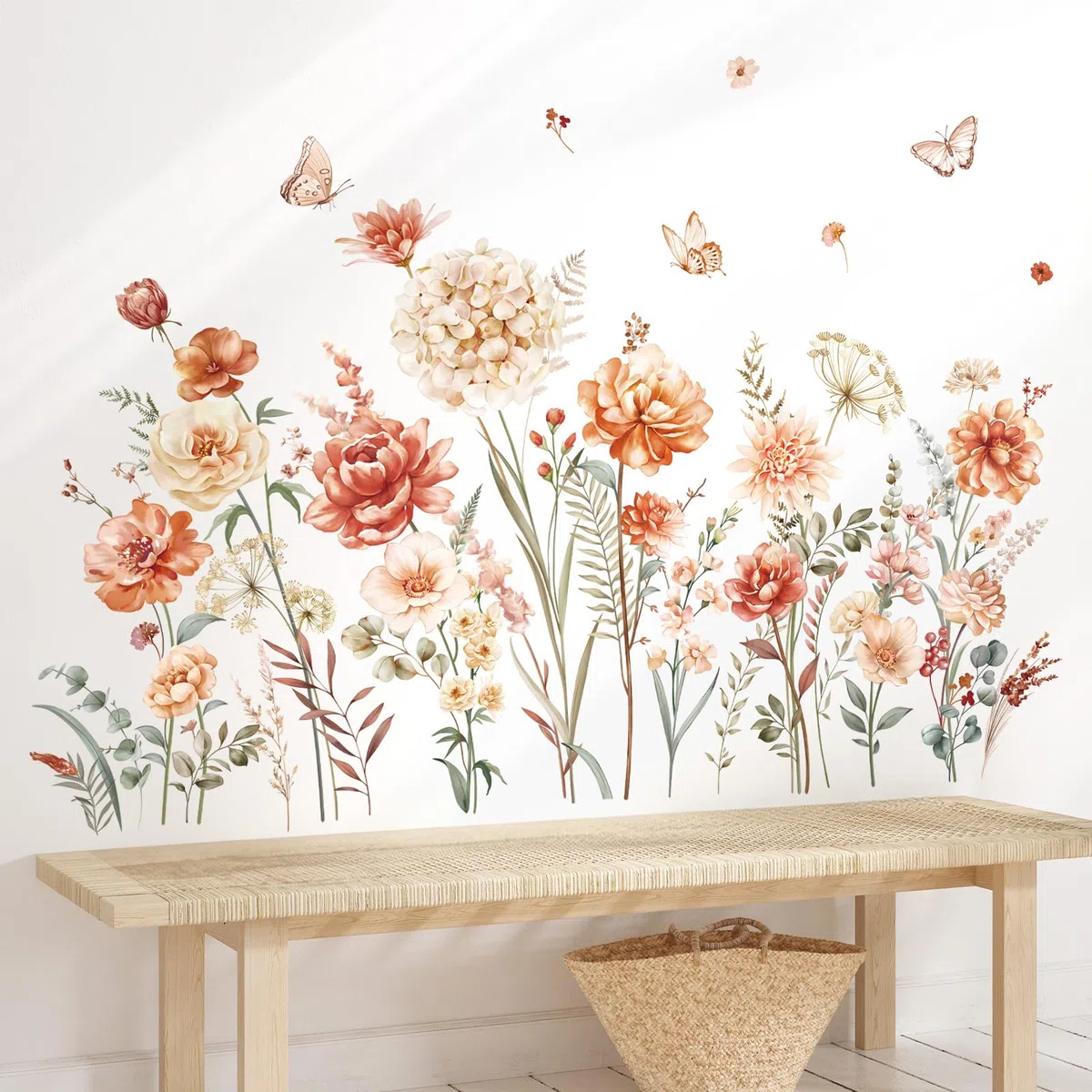 decalmile Stickers Muraux Fleur Boho Autocollant Mural Floral de Jardin Pissenlit Herbe Papillon Décoration Murale Filles Chambre Salon Cuisine