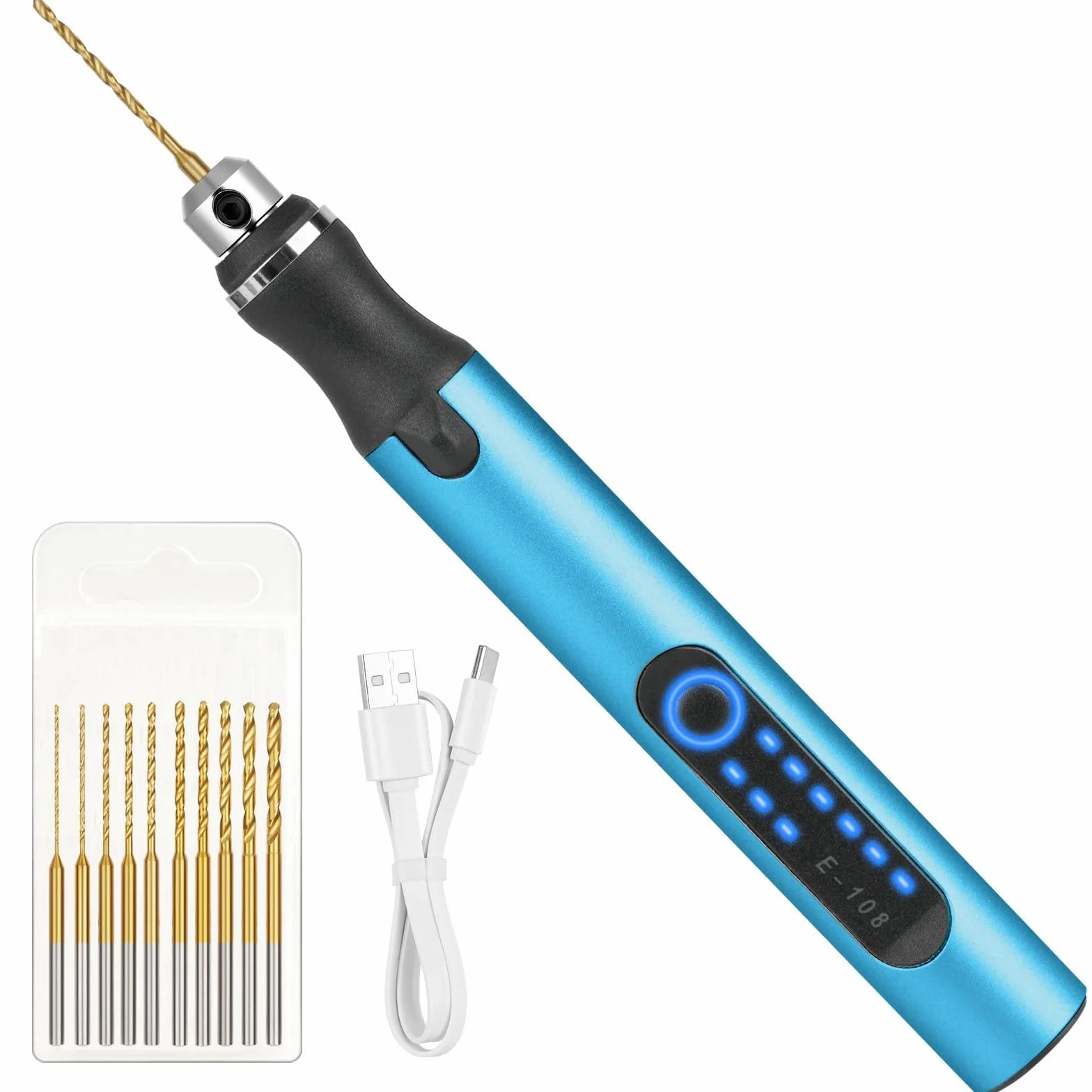 Ainiv Mini Perceuse Électrique Sans Fil à 3 Vitesses, Perceuse à Main Électrique à Chargement USB, avec 10 Petits Forets, pour Bijoux, Porte-Clés, Pendentif, Cuir, Bois, Résine, Plastique - Bleu