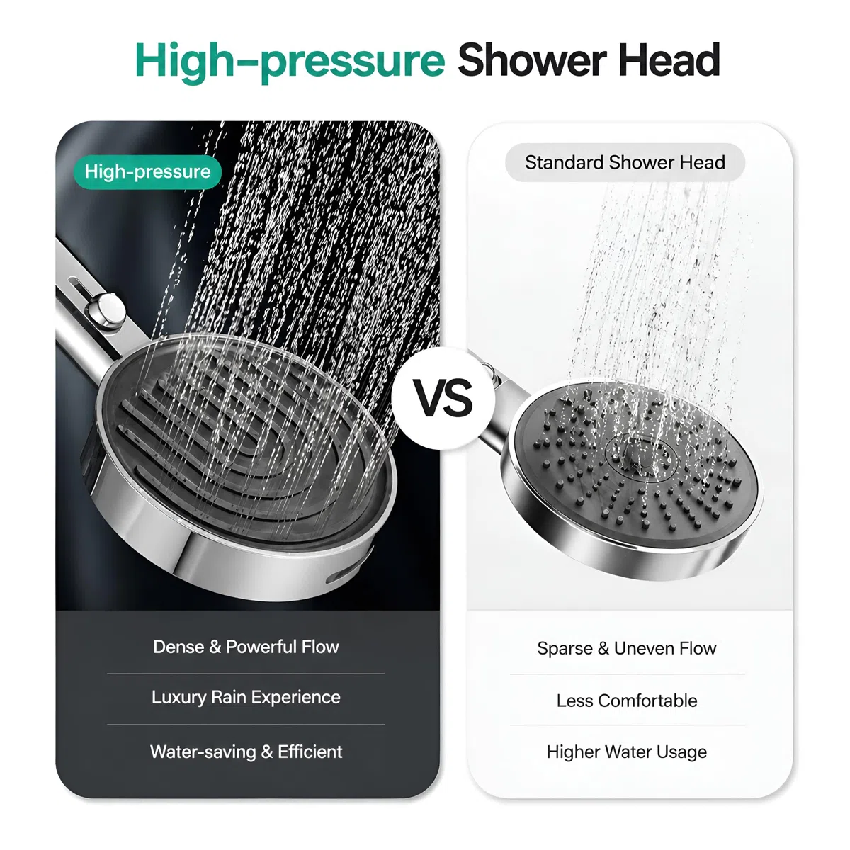 Pommeau de Douche Economie Deau, Haute Pression Douchette avec 7 Modes de Jet, 135 mm Grande Poire de Douche, Chromé (Argenté)