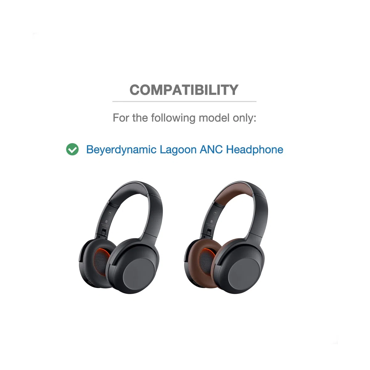 Kit de coussinets de rechange à clipser pour casque Beyerdynamic Lagoon ANC, cuir protéiné et mousse à mémoire de forme à rebond lent pour un confort haut de gamme (marron)