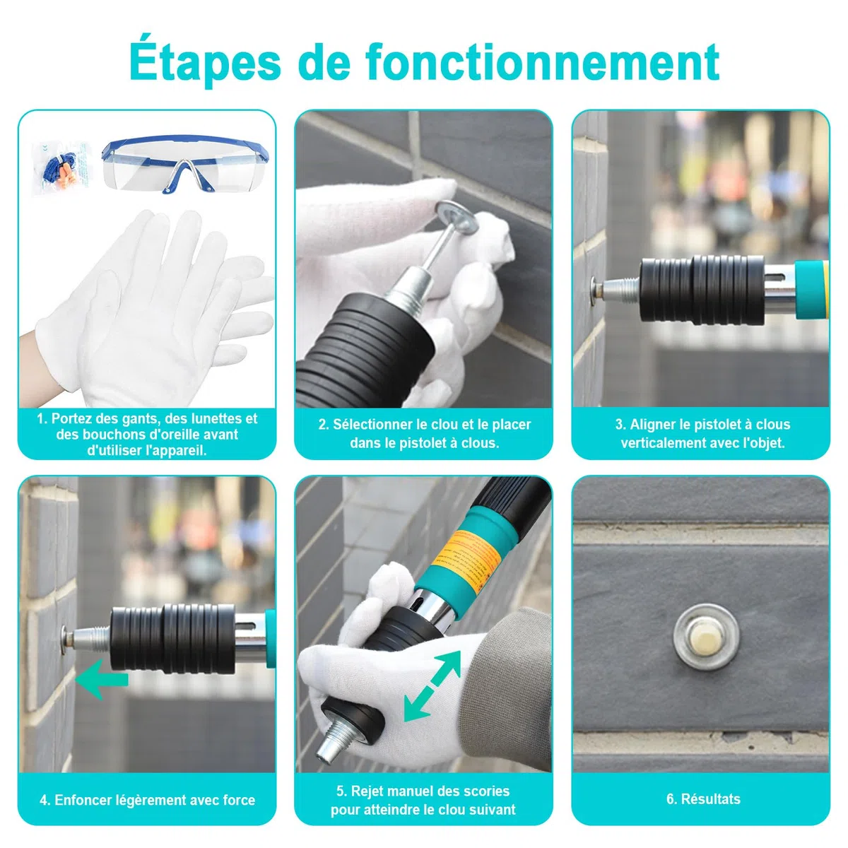 Pistolet à Clou Manuel, avec 120 Clous, 5 Vitesses Pistolet Cloueur Beton, Cloueuse Rivet Gun, Boîte à Outils Portable Outil de Fixation Murale Pour Pipe à Eau Moulure au Plafond