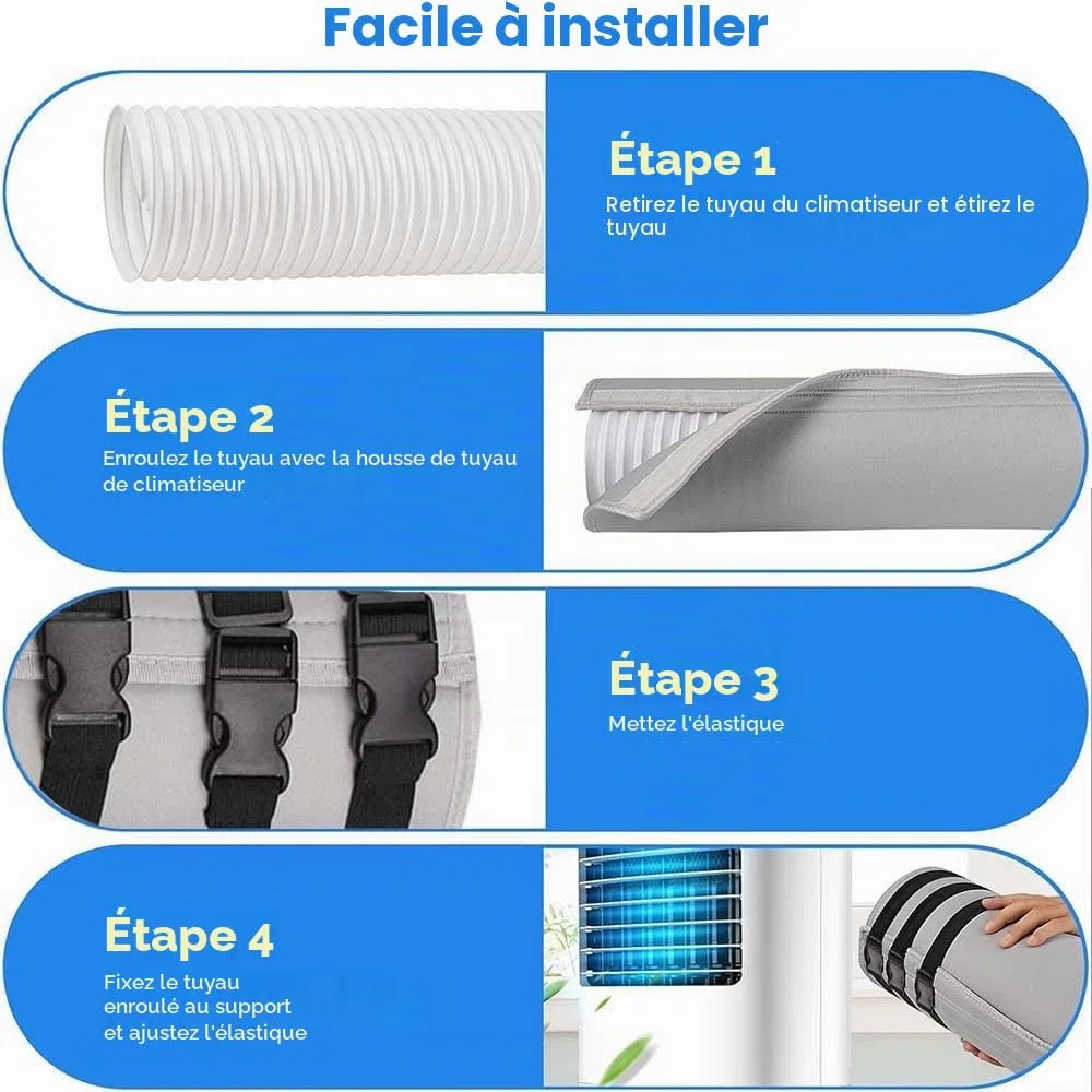 Gaine Isolante Pour Tuyau de Climatiseur,Protection Portable Pour Tuyau de Climatisation,Pour Tuyaux D'échappement de 12,7 cm et 15 cm de Diamètre,Avec 3 Bandes à Boucle Pour Intérieur et Extérieur