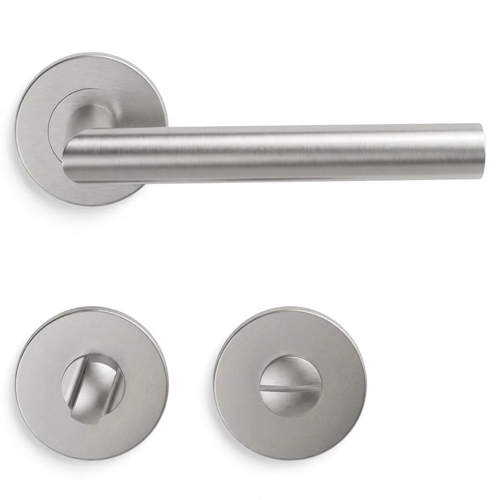 1 lot de poignées de porte à levier en acier inoxydable avec bouton de salle de bain, poignée de serrure de porte à mortaise, couleur argent (SO2-103BK)