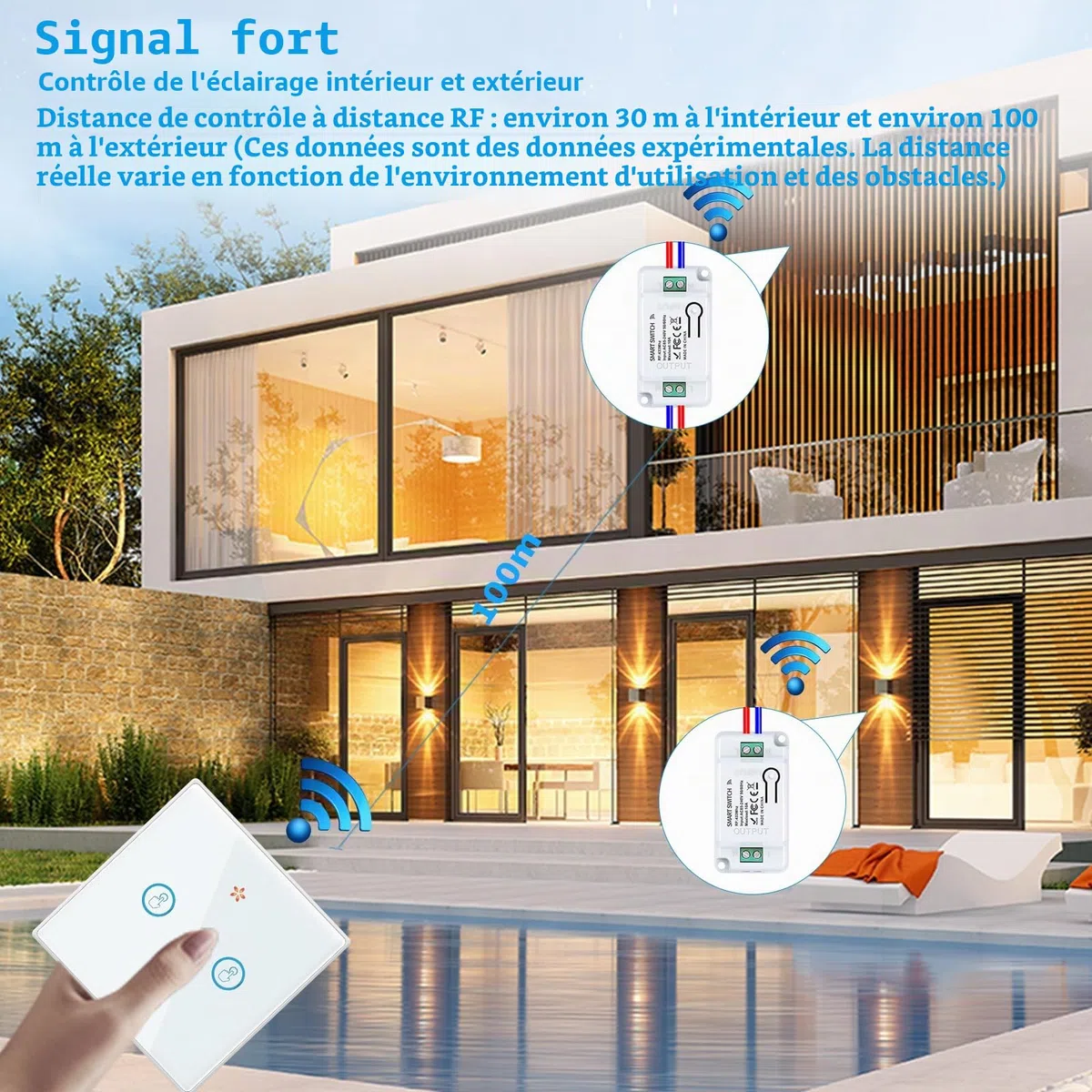 RF433 Kit interrupteur sans fil, 230 V, émetteur de sécurité et récepteur 10 A, tactile, noir