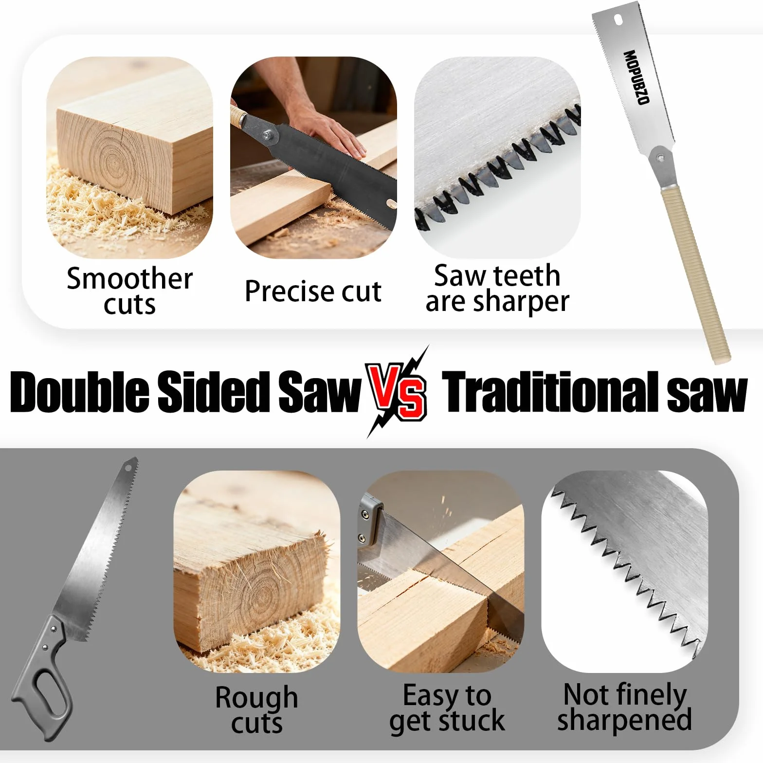 60cm Scie japonaise menuisier Ryoba double-tranchant 6-10/17 TPI, scie japonaise pour bois avec manche en rotin traditionnel, coupe longitudinale et transversale précises for Trimming Pruning Tool
