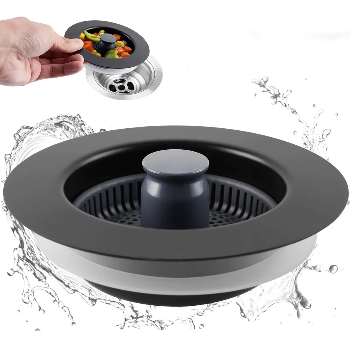 Bouchon Evier Cuisine, Crépine Universelle Acier Inoxydable, Bouchon Panier Pop-Up, Set Combiné Filtre Evier Cuisine, Anti-Blocage, Anti-Odeur, Installation Facile, Profondeur de L'éVier >22mm