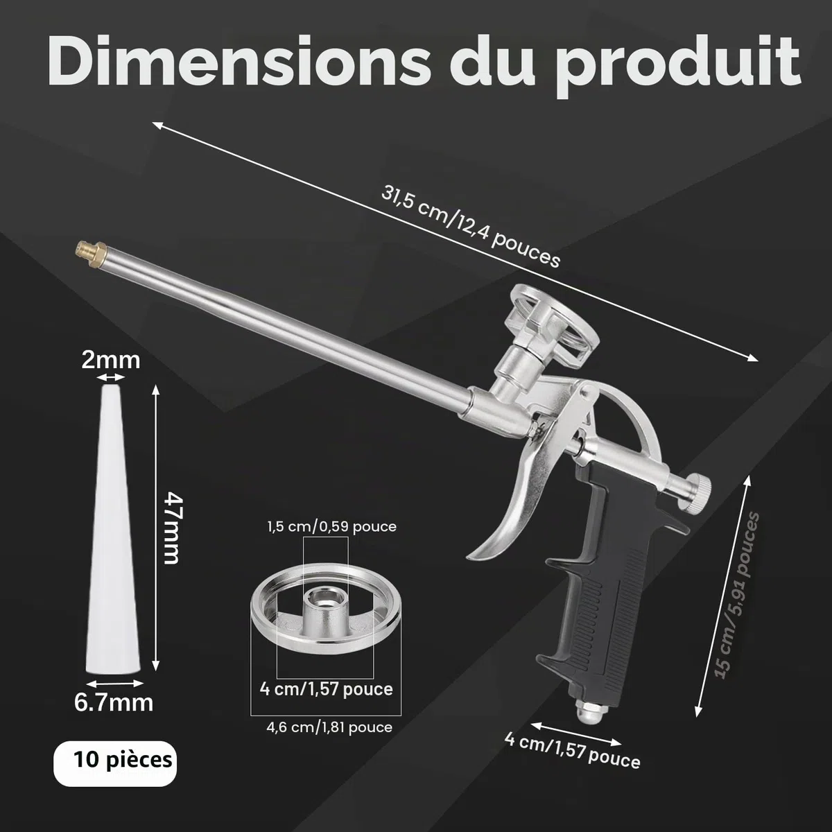 1 Pièces Pistolet Mousse Expansive avec 10 Buses, Pistolet pour Mousse Expansive, Pistolet Mousse Polyurethane, Pas Besoin de Nettoyant, pour Calfeutrage,Etanchéité, Remplissage