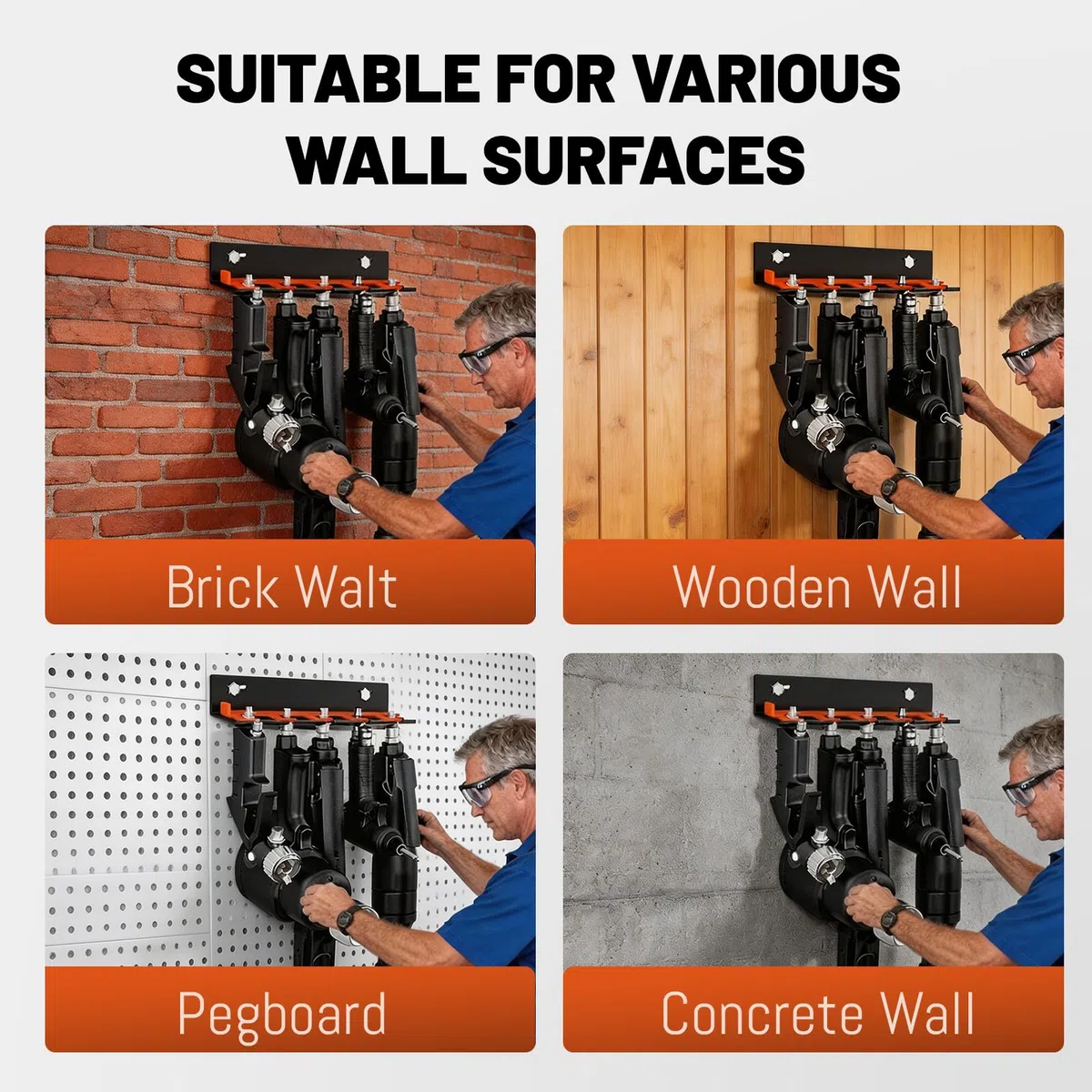 Support Outils Pneumatiques 5 Fentes,Porte-Outils Pneumatique Mural avec Verrou Coulissant,Présentoir Outils Air Comprimé,pour Garages,Ateliers,Réparation Automobile