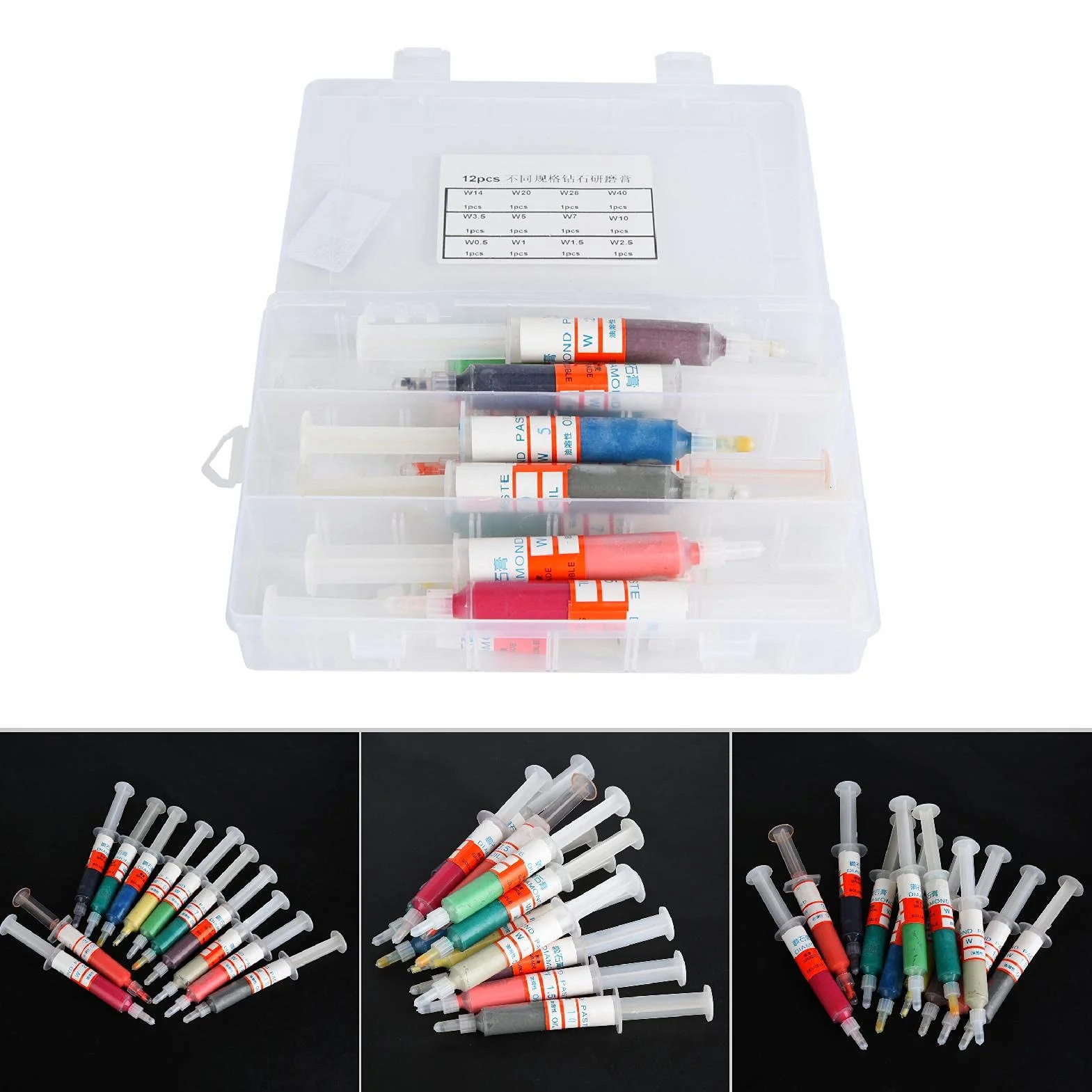 12Pcs Pâte à Polir Cire de Résine Huileuse abrasif Sable Diamant, Diamant Polissage Pâte à Poliravec Boîte de Rangement