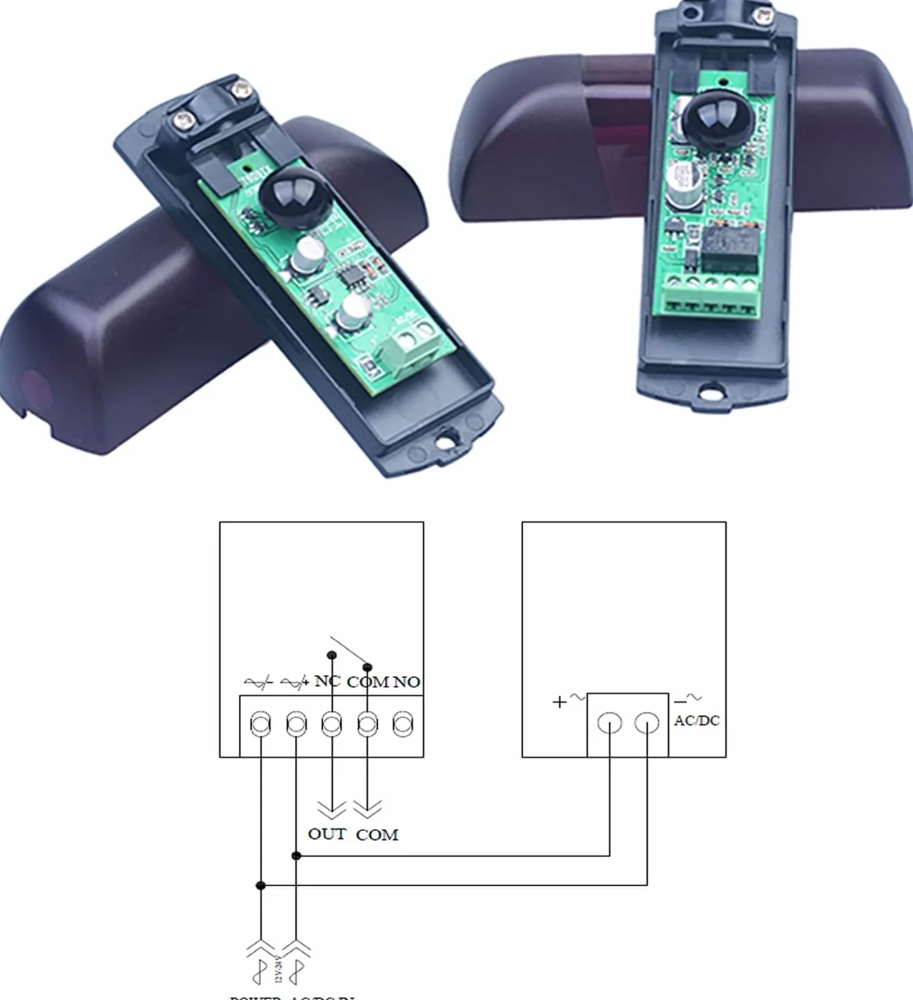 Paire de photocellules infrarouges universelles Capteur externe automatique pour portes de garage Sécurité 12 V/24 AC DC Contact NO NC COM avec filtre solaire 20 mètres