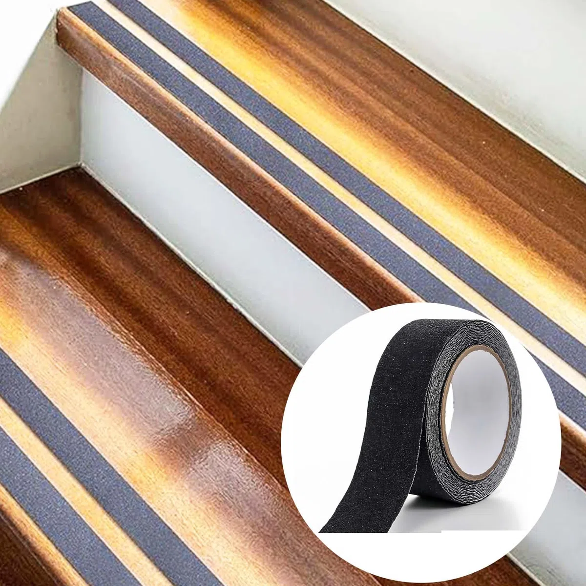 1 rouleau de ruban adhésif antidérapant de 5 cm x 5 m pour marches d'escalier, haute traction (noir)
