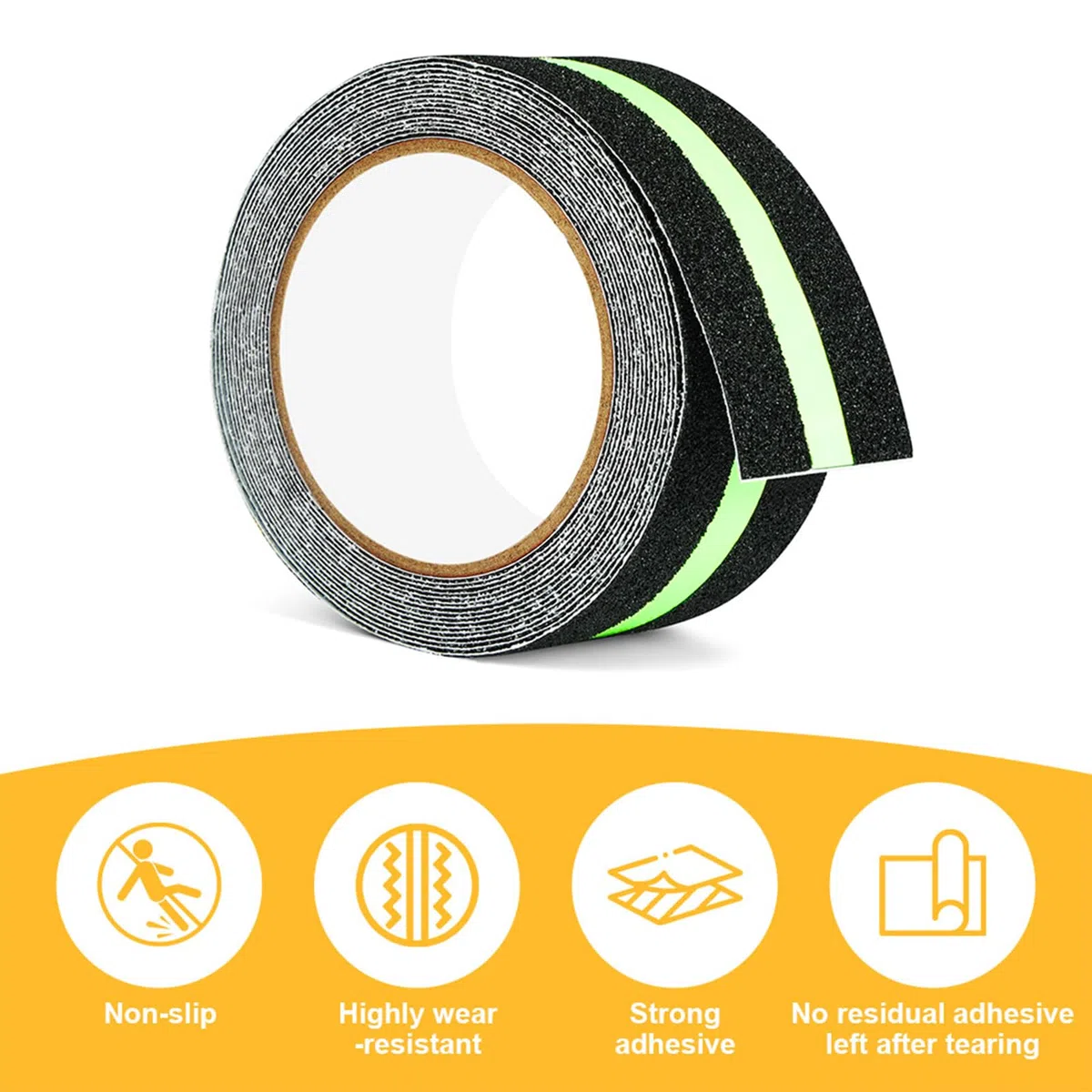 flintronic Bande Fluorescente, 2 Rouleaux 5cm*5m Bande Antidérapante Adhésive, Ruban Autocollant Fluorescent pour un Avertissement Réfléchissant de Nuit, Ruban Antiderapante pour Escaliers et Marches
