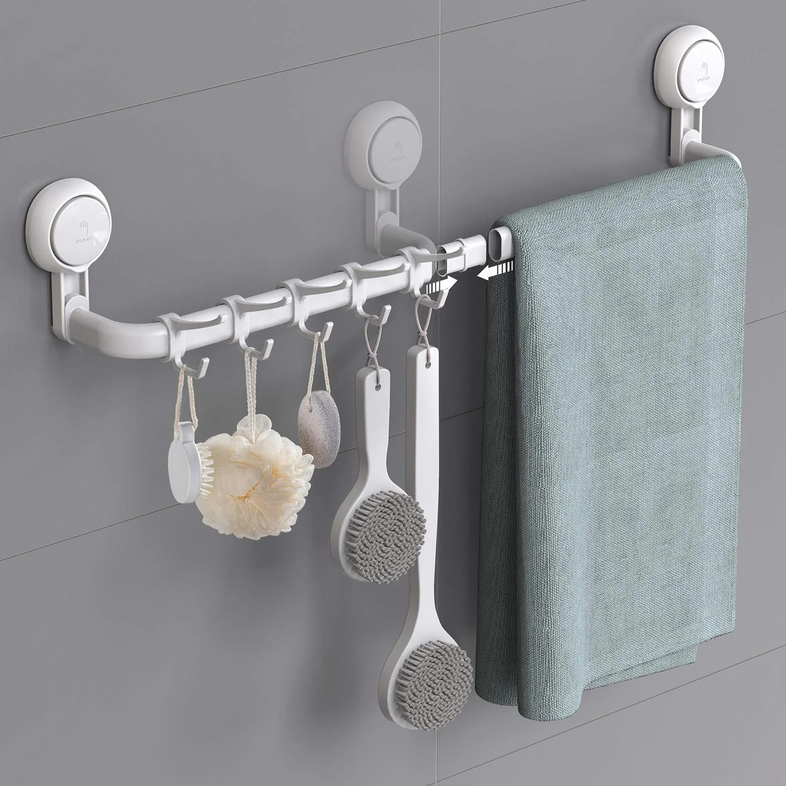Porte Serviette Salle de Bain,Porte Serviette Mural Ventouse 64/36cm | sans Perçage avec Force Puissante, Barre de Serviette Réutilisable Réglable pour Salle de Bain Cuisine Hôtel, Blanc