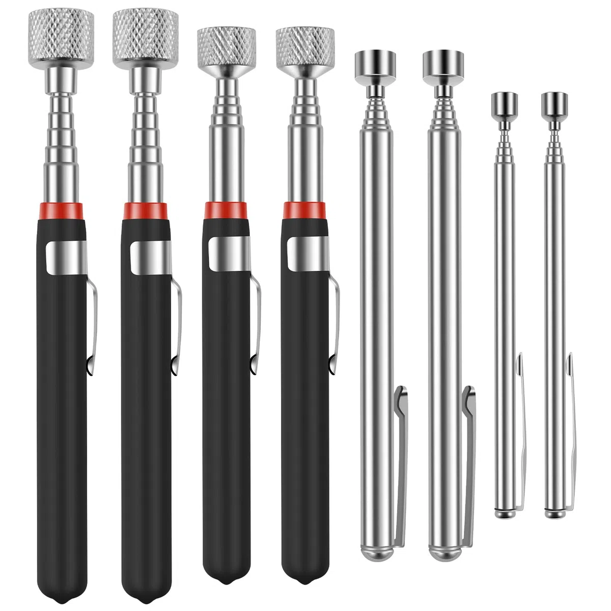 Lot de 8 Aimant Telescopique,Magnétiques Télescopiques,Ramassage Magnétique Flexible,Aimant Mecanique Auto pour Aufnahme de Pièces Métalliques Petites Pièces(1.5LB/3LB/10LB/15LB)