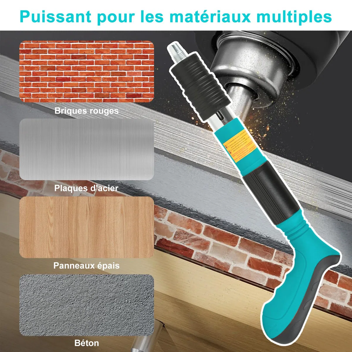 Pistolet à Clou Manuel, avec 120 Clous, 5 Vitesses Pistolet Cloueur Beton, Cloueuse Rivet Gun, Boîte à Outils Portable Outil de Fixation Murale Pour Pipe à Eau Moulure au Plafond