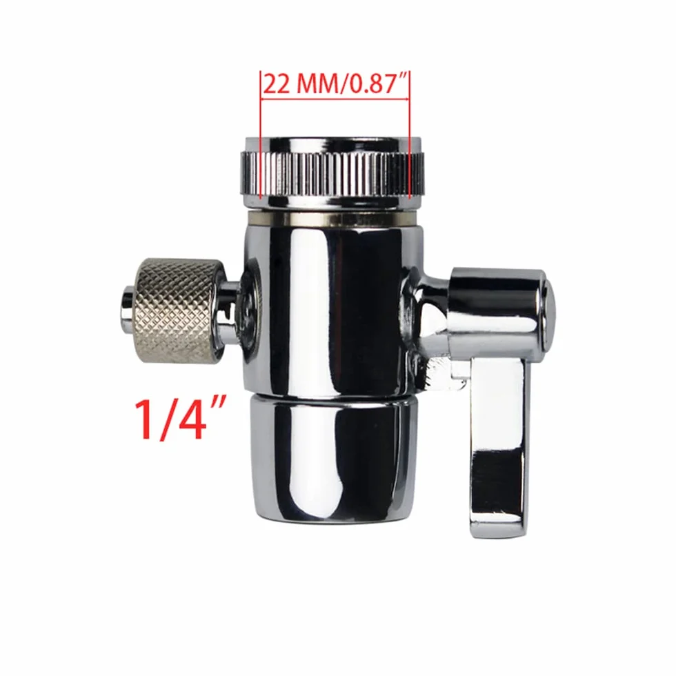 Robinet chromé 1/4" OD pour plan de travail, filtre à eau, purificateur d'eau, filtre à osmose inverse, adaptateur de robinet de tuyau