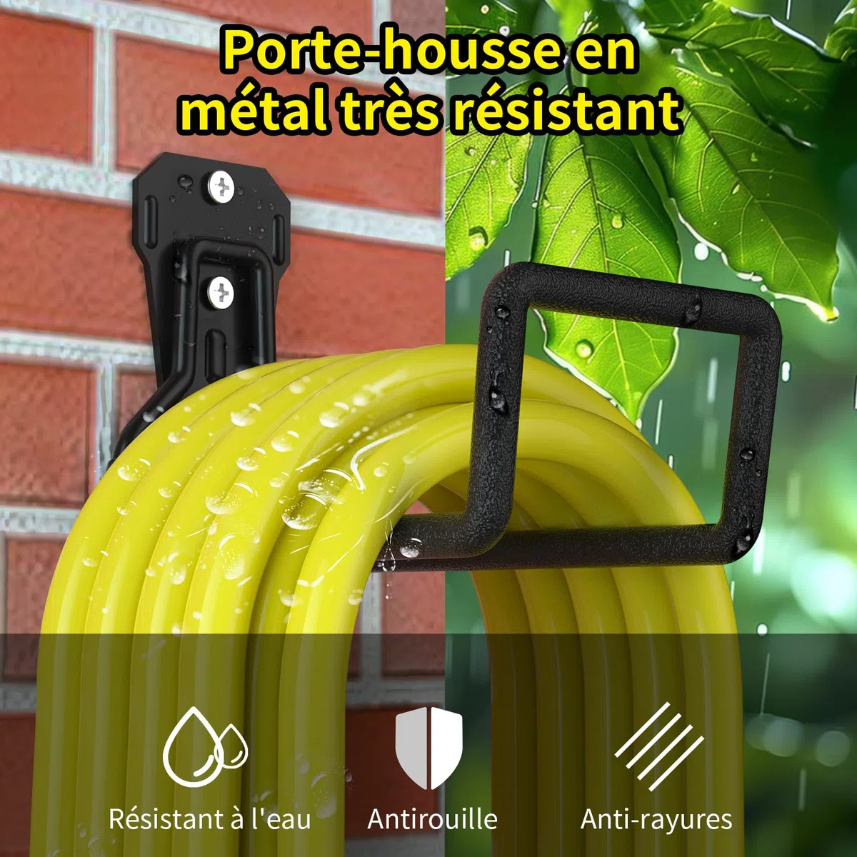 Lot de 2 supports muraux pour tuyaux d'arrosage – Supports de rangement en métal durable pour jardin, abri de jardin et garage