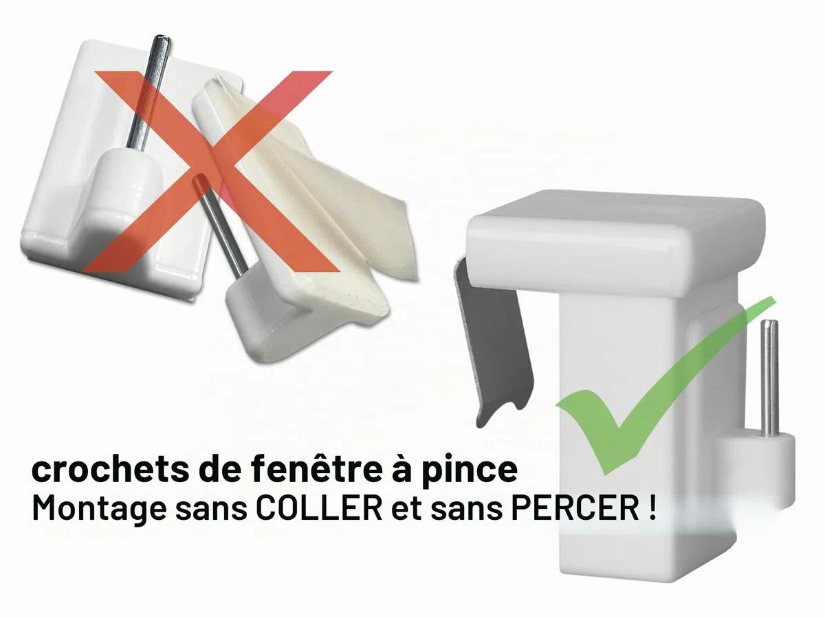 Dekondo Lot de 10 crochets de fenêtre blancs à clipser, épaisseur du battant : 10-27 mm, utilisation universelle pour fixer des décorations