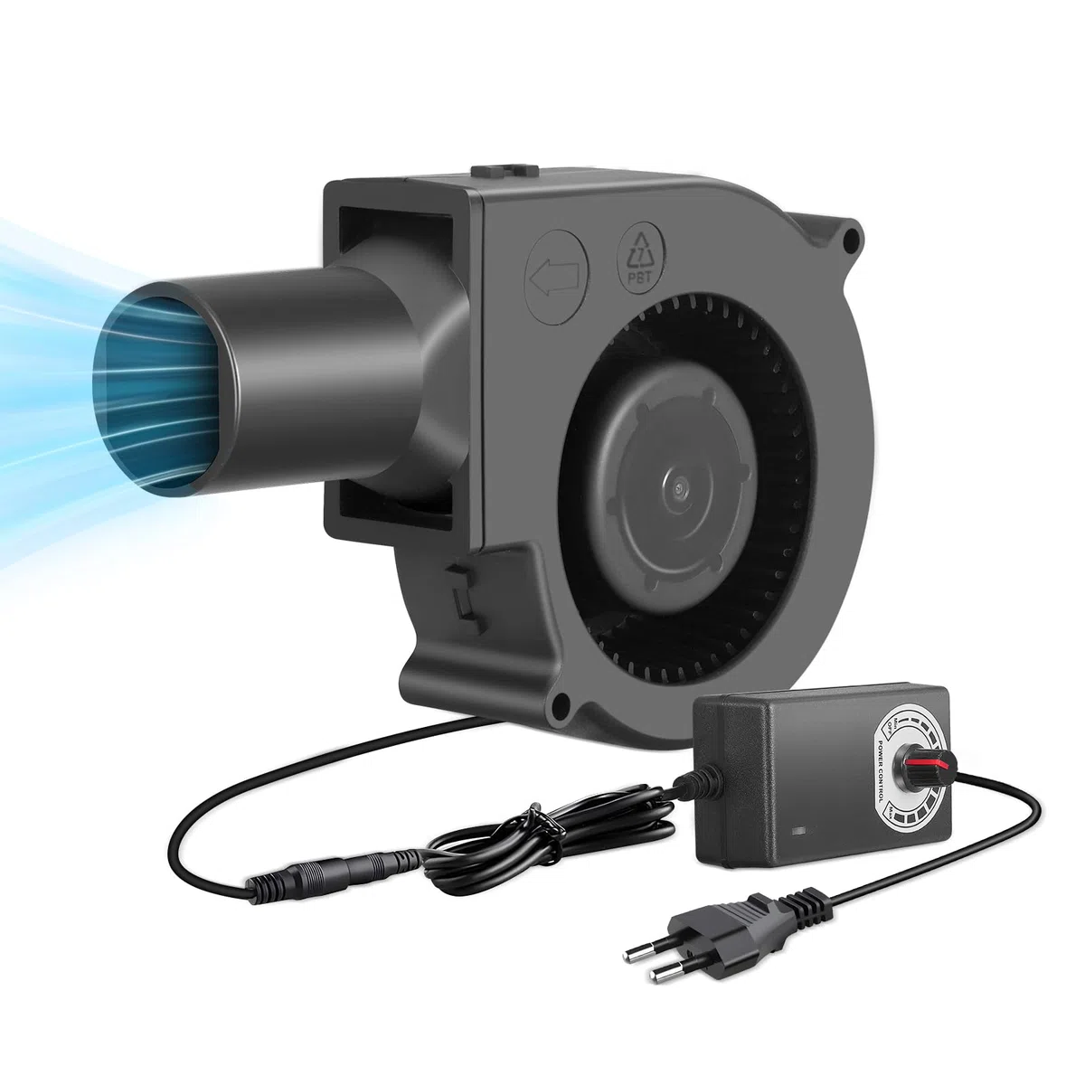 Souffleur Barbecue 120mm Réglable - Ventilateur Radial 12V avec Contrôleur de Vitesse, Turbo Ventilateur pour BBQ Camping PC Ordinateur Radiateur Cheminée - Noir