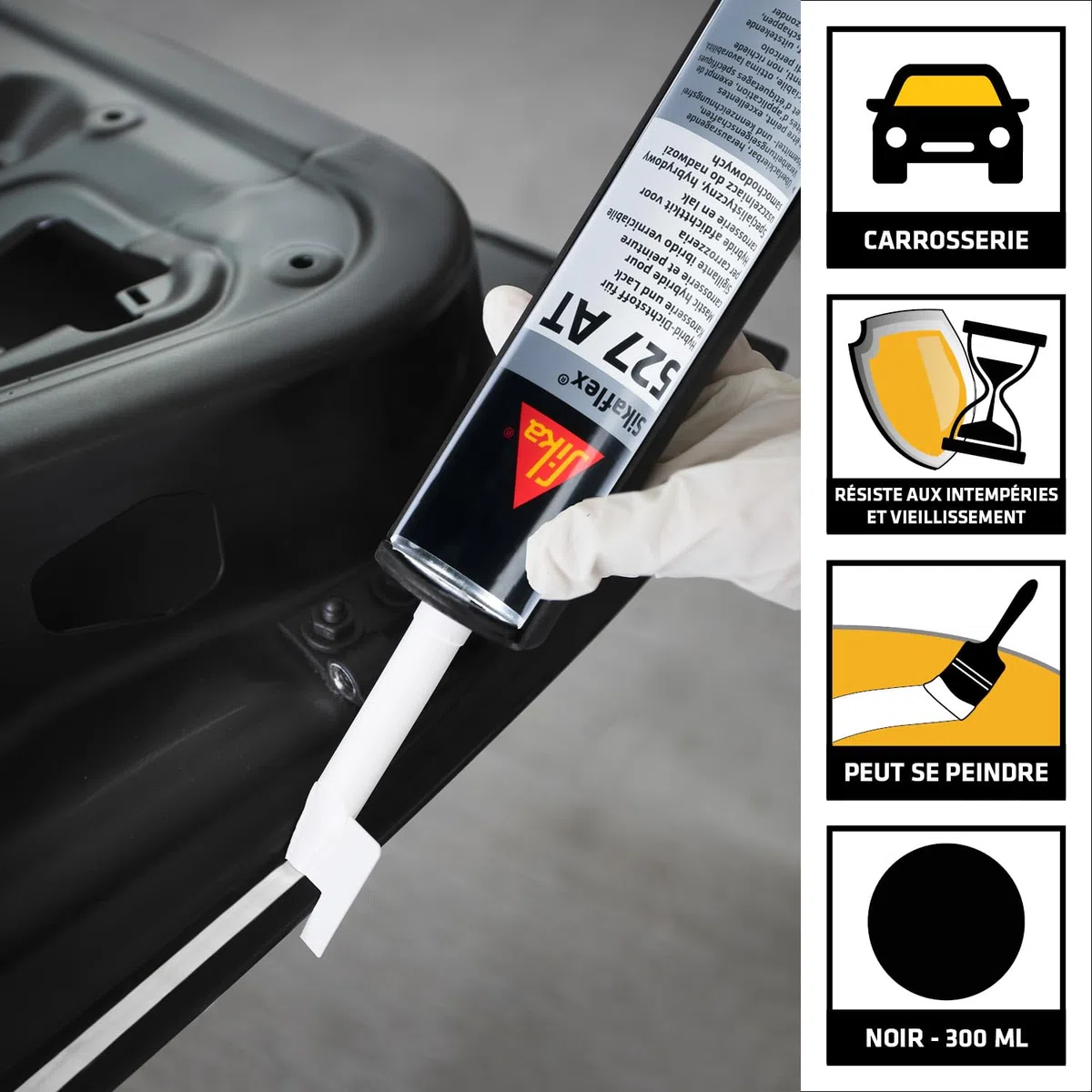 SIKA - Mastic Hybride pour Carrosserie - Pulvérisable - Etanchéité et Collage - Int/Ext - Sikaflex-527 AT Blanc (Réservé aux Professionnels) - Bonne adhérence sans primaire - Noir - 300ml