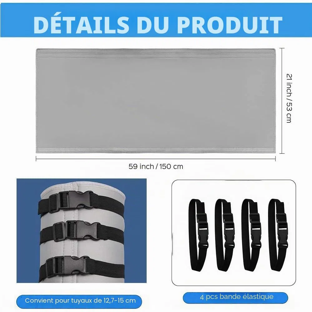 Gaine Isolante Pour Tuyau de Climatiseur,Protection Portable Pour Tuyau de Climatisation,Pour Tuyaux D'échappement de 12,7 cm et 15 cm de Diamètre,Avec 3 Bandes à Boucle Pour Intérieur et Extérieur