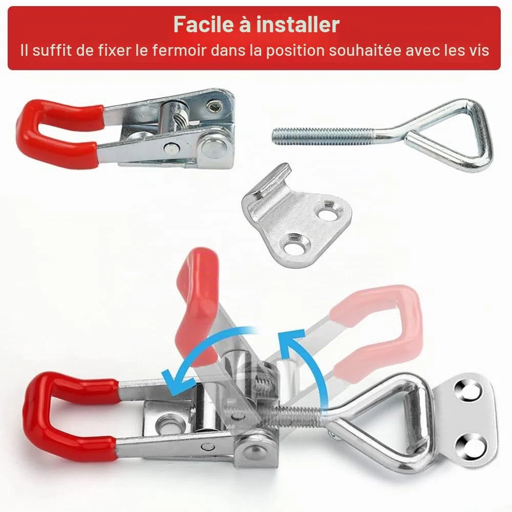 8 Pièces Loquet à Bascule Réglables Fermeture à Levier Sauterelle de Serrage Loquet à Bascule en Métal GH-4001 Pince Petit Fermeture à Bascule Latch pour Armoires, Portes, Caisses, Valises 100KG