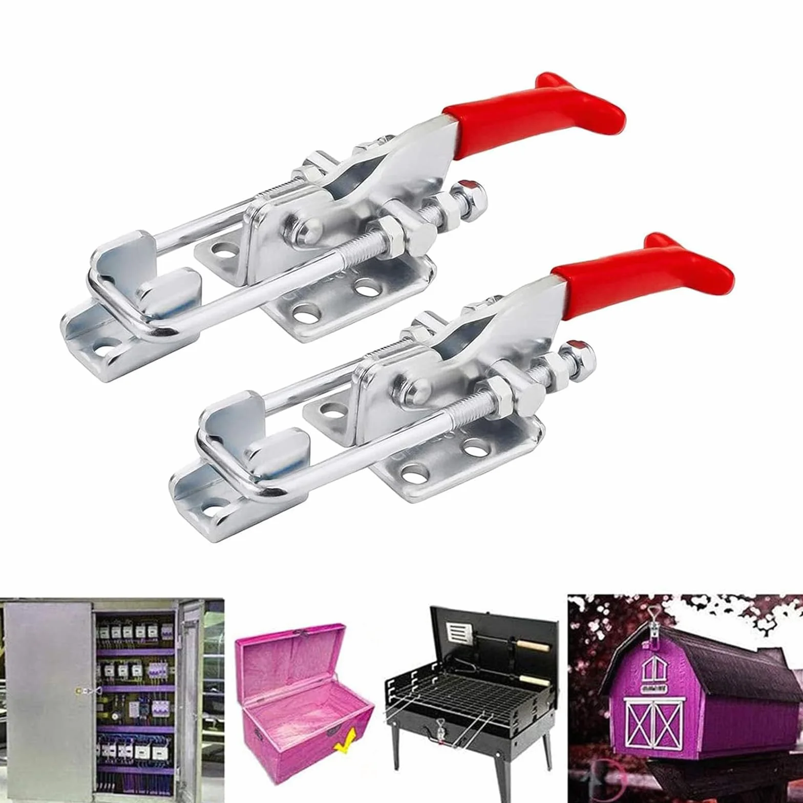 Lot de 4 Loquet à bascule en Métal, Pince à Loquet Loquet à bascule en Métal Serrage Verrou Fermeture à levier Sauterelles de Menuisier Réglable pour Armoire Porte Boîte,Cas sans Serrure