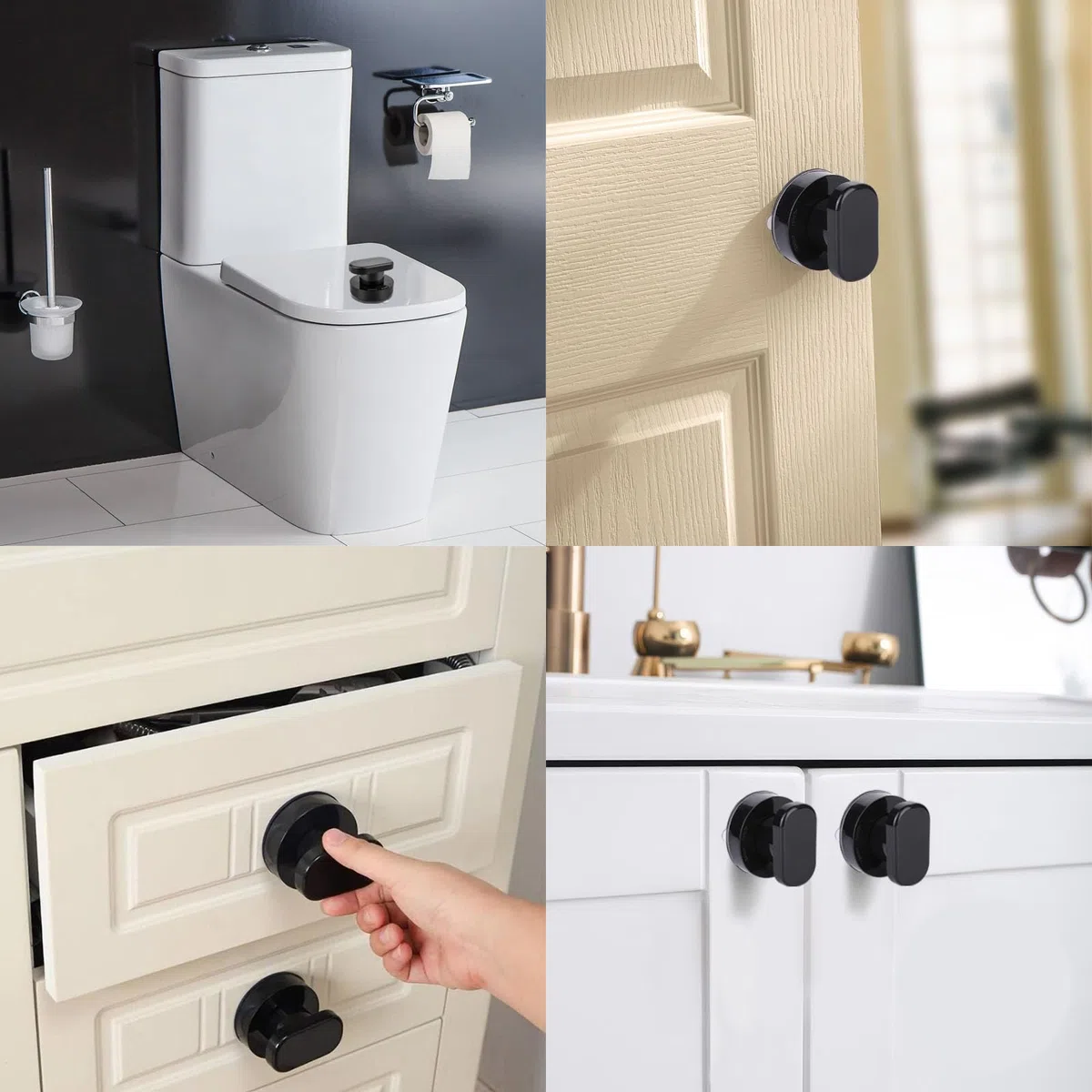 3 Pcs Poignée Ventouse Ensemble, Poignet Ventouse Baie Vitrée | 2 Styles Noir pour Porte en Verre, Armoire, Tiroir, Réfrigérateur, Balcon Poignée Frigo Porte