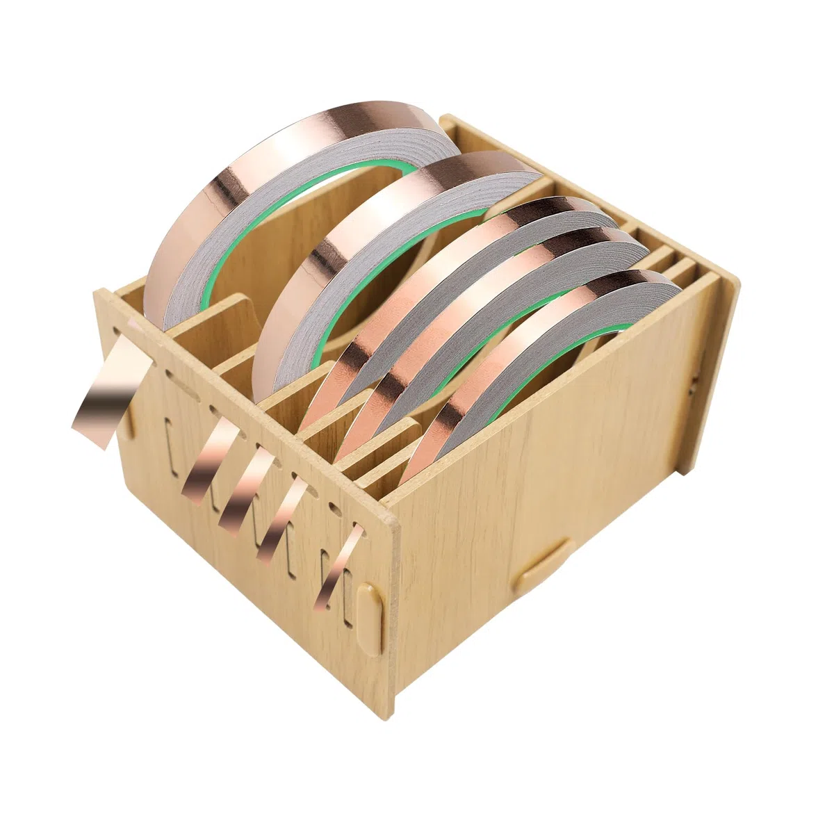 Distributeur de Ruban de Cuivre à 7 Compartiments - Organisateur pour Outils d'Art Vitrail et Bois, Porte-Rubans Washi et Aluminium (12,9 x 7,9 cm) - Support Fourni, Ruban Non Inclus