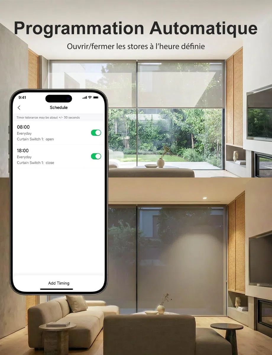 Maxcio Interrupteur Volet Roulant Connecté Compatible Avec Alexa Et Google Home, Interrupteur Connecté Volet Roulant Intelligent Avec Minuterie Et Commande Vocale, Interrupteur Tactile (1, Blanc)