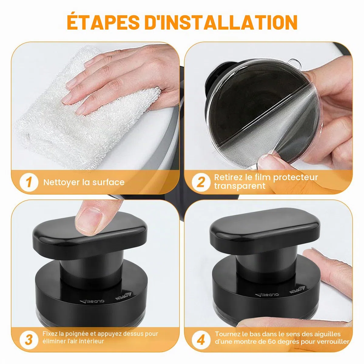 3 Pcs Poignée Ventouse Ensemble, Poignet Ventouse Baie Vitrée | 2 Styles Noir pour Porte en Verre, Armoire, Tiroir, Réfrigérateur, Balcon Poignée Frigo Porte