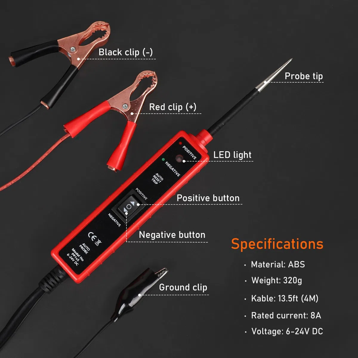 EXLECO Détecteur de Testeur de Circuit Électrique Voiture CC 6V 12V 24V Test Light Auto Lampe Temoin Analyseur de Circuit LED Sonde de Tension Électrique Automobiles Testeur de Système Électrique