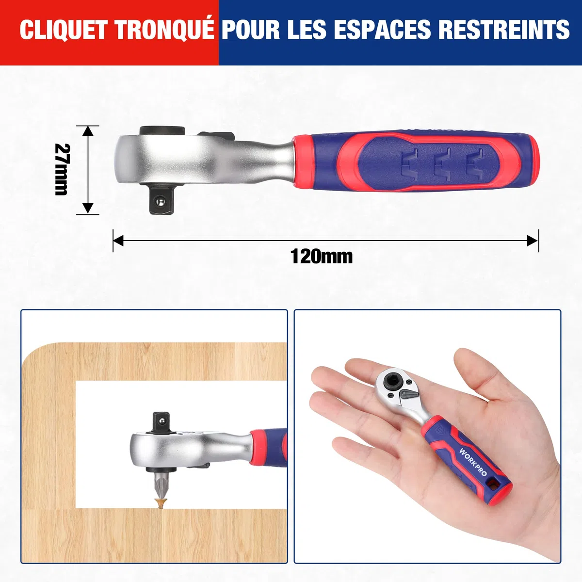 WORKPRO Coffret de Douilles et Embouts 42 Pièces, Mini Clés à Cliquet 1/4" Double Tête 2-en-1, Porte Embouts Magnétique, Outils de Réparation pour Vélos, Voitures et Maison