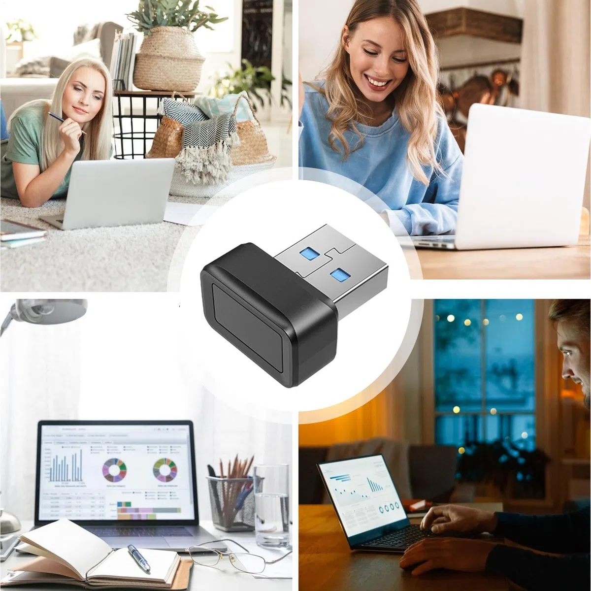 USB Fingerprint Reader-Fingerprint Reader PC, Clé de sécurité Fingerprint | Enregistrement de périphériques de sécurité Rapide, Scanner Tactile biométrique à 360 degrés pour Ordinateur Portable PC