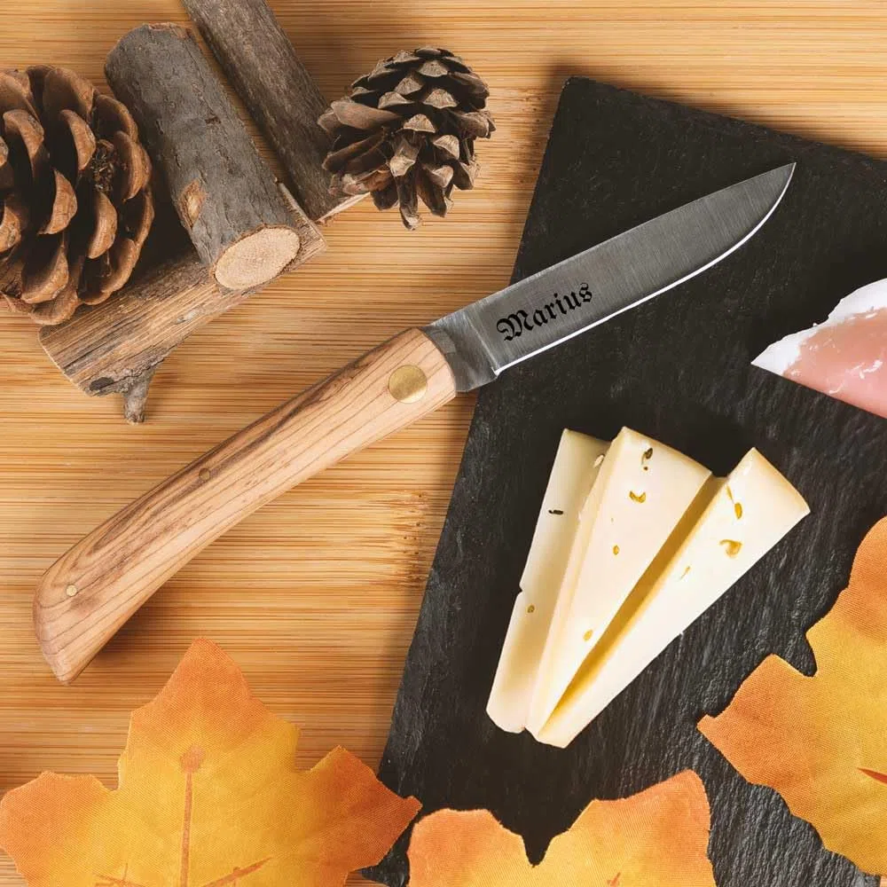 Couteau de poche avec manche en bois personnalisé – Lame acier avec gravure texte - Cadeau homme : Fête des pères, papa, papy, noel ou anniversaire