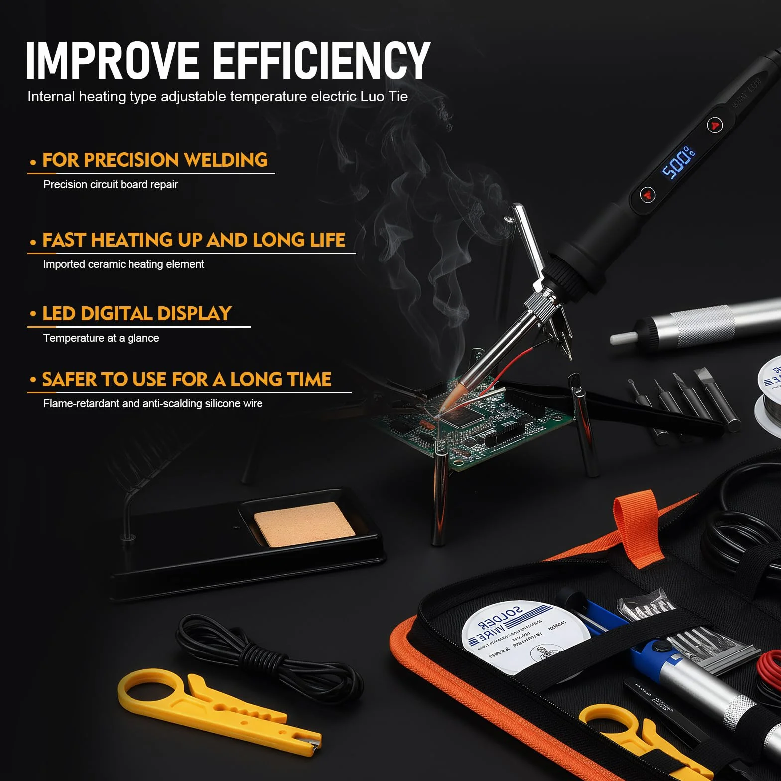 Kit Fer à Souder 80W,Fer à Souder Etain de Précision 5 Buses de Soudure,Température Réglable 180°C-500°C avec écran LCD,Pompe à Désoudrer, Idéal pour Réparation Électronique, Soudure et DIY