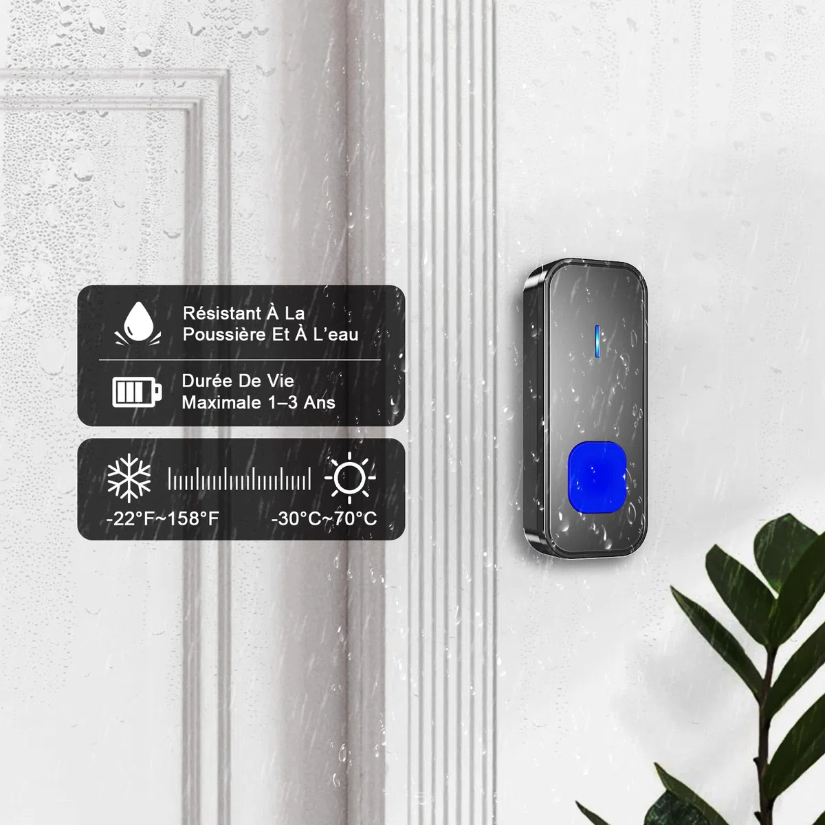 SURFOU Sonnette sans fil Extérieur Étanche, 400M Sonnette Longue Portée Carillon Electronique Kit avec Récepteurs, 55 Mélodies au 5 Niveaux Volumes pour Maison, Indicateur LED Bleu, Noir