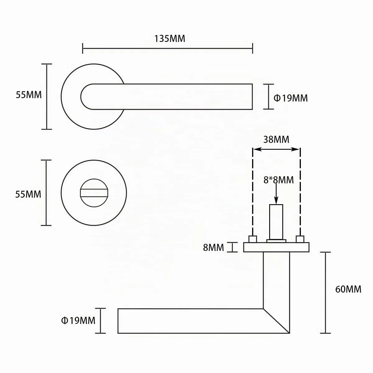 1 lot de poignées de porte à levier en acier inoxydable avec bouton de salle de bain, poignée de serrure de porte à mortaise, couleur argent (SO2-103BK)
