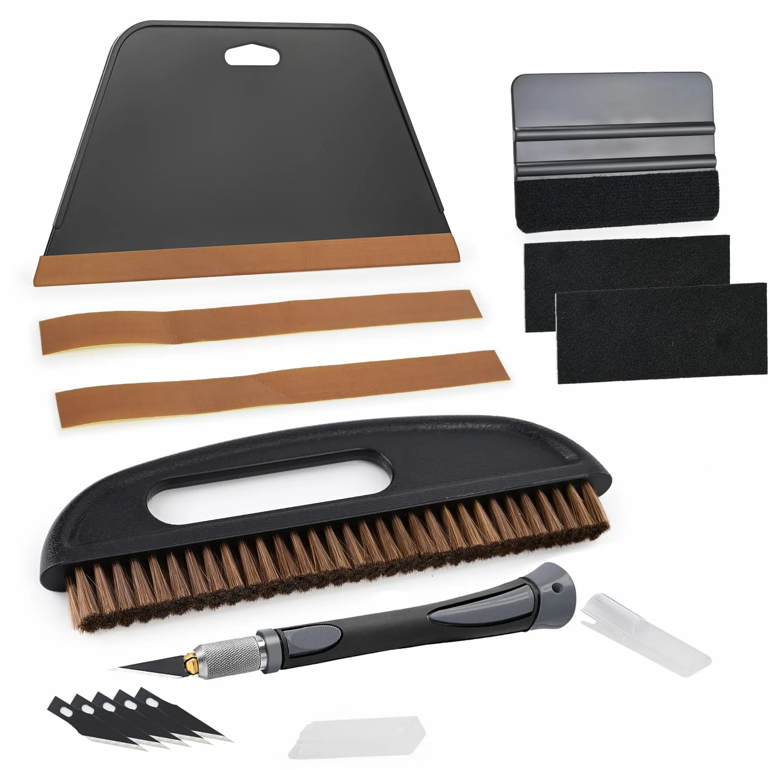 EHDIS Lot de 7 outils de papier peint, y compris brosse à tapisser, raclette en feutre, outil de coupe, kit de papier peint, pour contact adhésif, papier peint, film de fenêtre, vinyle