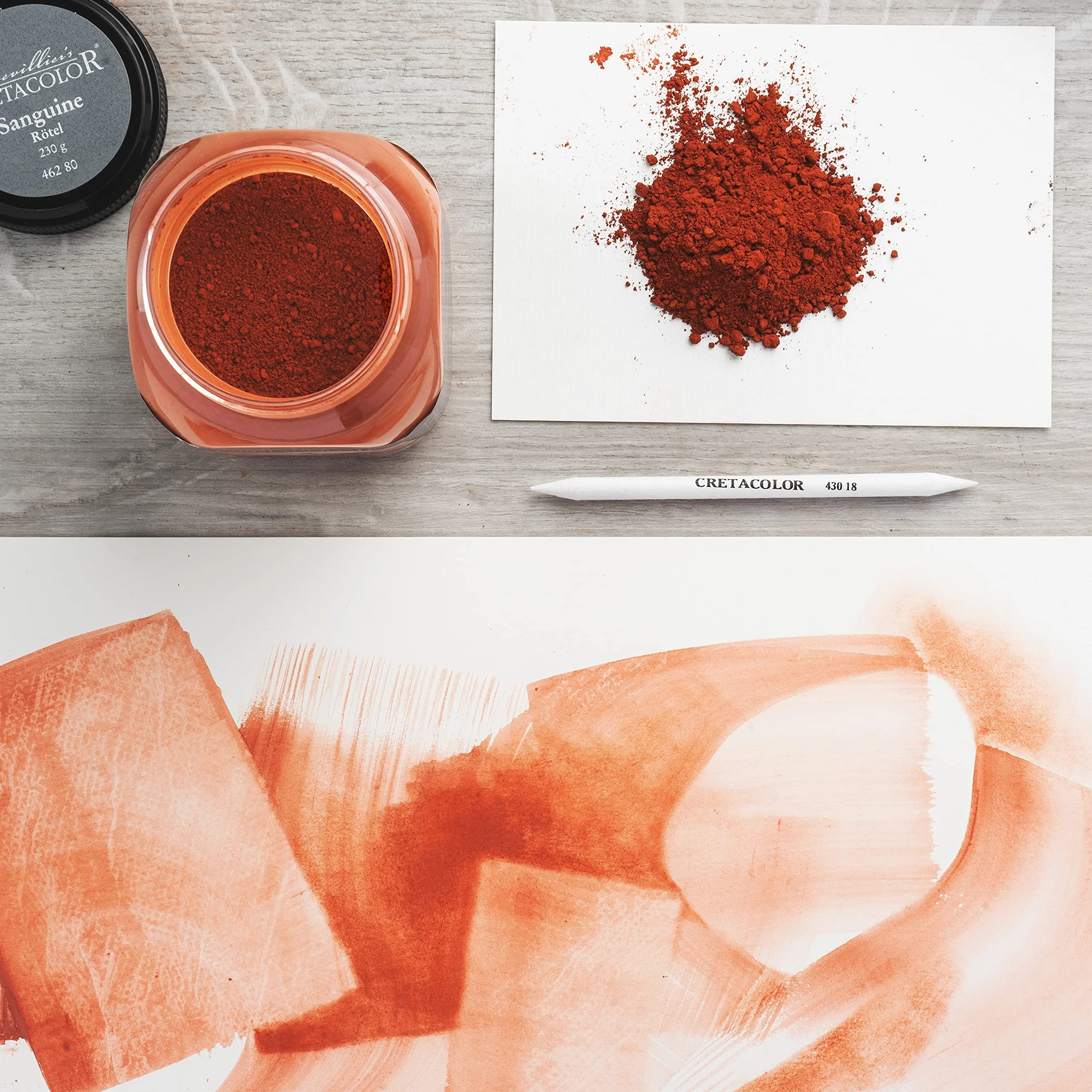 CRETACOLOR Poudre pour artistes en boîte plastique, poudre à rougir (230 g), pour dessiner sur de grandes surfaces, peut également être utilisée avec de l'eau et des crayons,