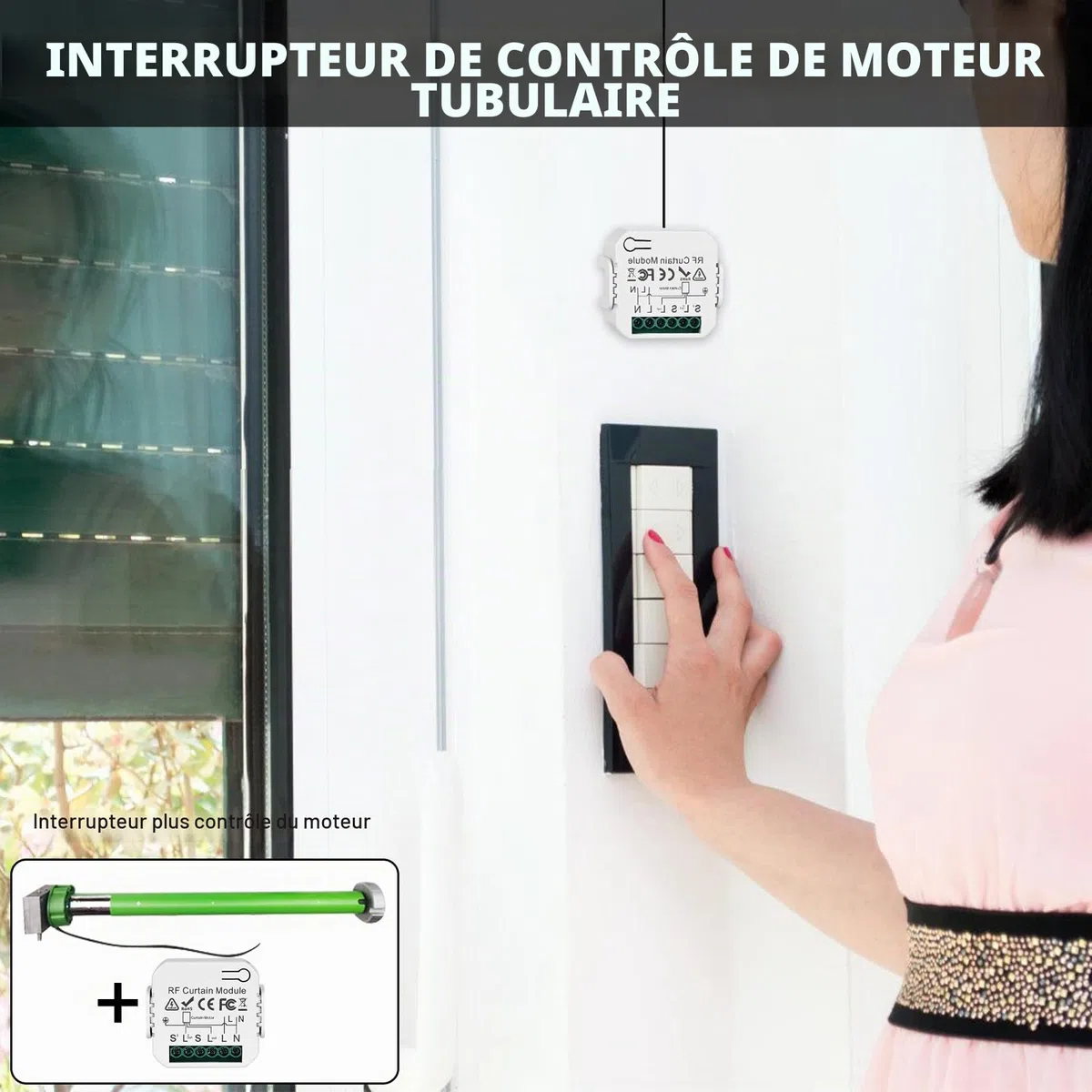 Aicharynic Module Volet Roulant Sans Fil, Kit de commande de volet roulant sans fil Interrupteur Sans Fil pour volets roulants avec télécommande RF + module récepteur