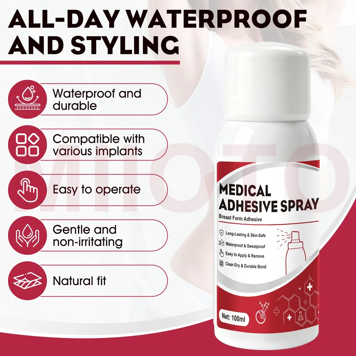 Prosthetic Adhesive, Colle pour Peau pour les Prothèses Mammaires en Silicone, Implants et les Effets Spéciaux, Résistant à l'Eau et Facile à Retirer, 100 ML