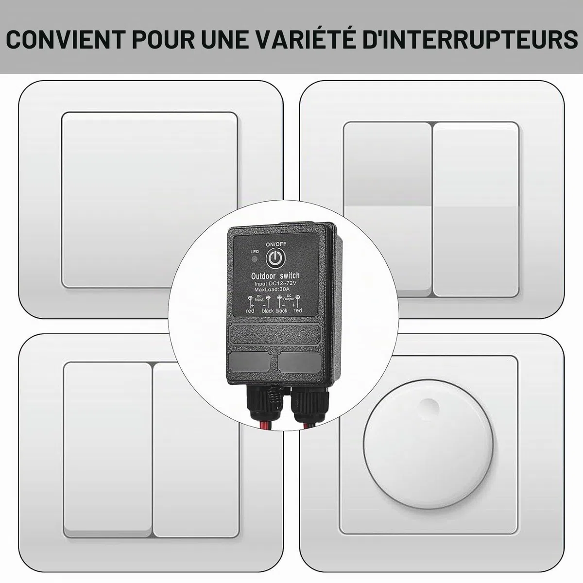 GBKDQQ Interrupteur à distance, interrupteur sans fil 12 V, DC12 V ~ 72 V 30 A, relais à distance, 100 ~ 3000 m de long interrupteur sans fil avec télécommande pour portes de garage, motos, alarme