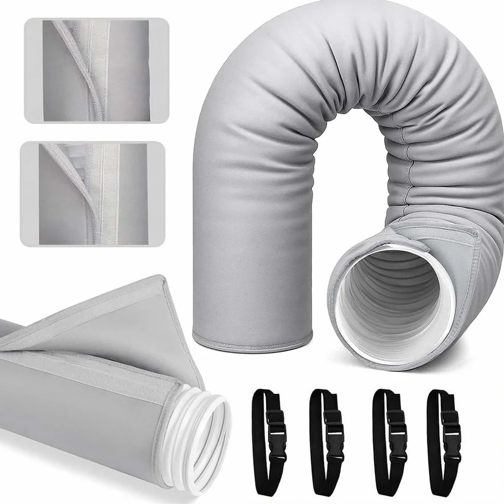 Gaine Isolante Pour Tuyau de Climatiseur,Protection Portable Pour Tuyau de Climatisation,Pour Tuyaux D'échappement de 12,7 cm et 15 cm de Diamètre,Avec 3 Bandes à Boucle Pour Intérieur et Extérieur