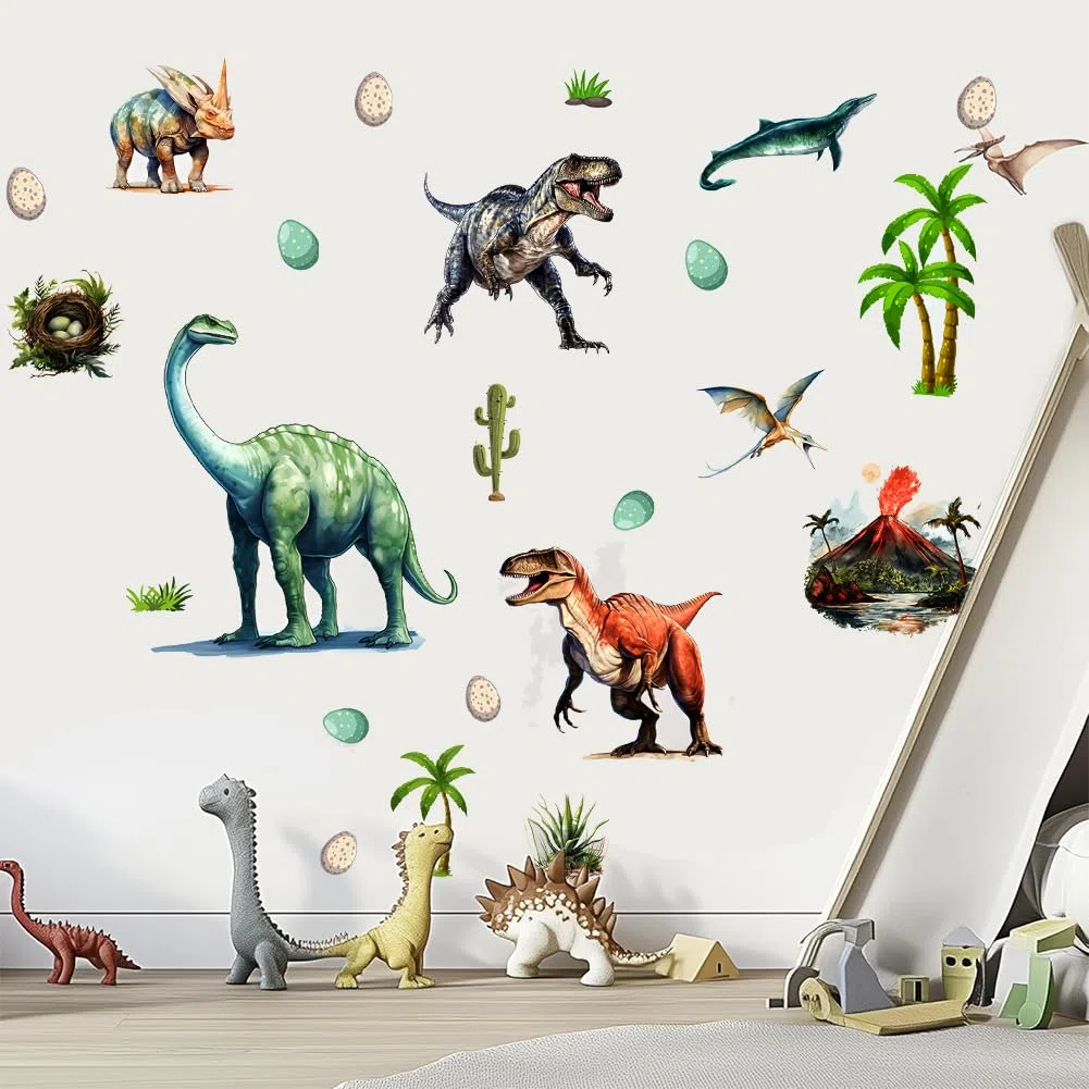 Autocollants Dinosaures Fluorescents, Décalcos Dinosaures, Autocollants Muraux Amovibles pour Chambre Salon, Décorations pour Enfants Garçons Filles Chambre Bébé