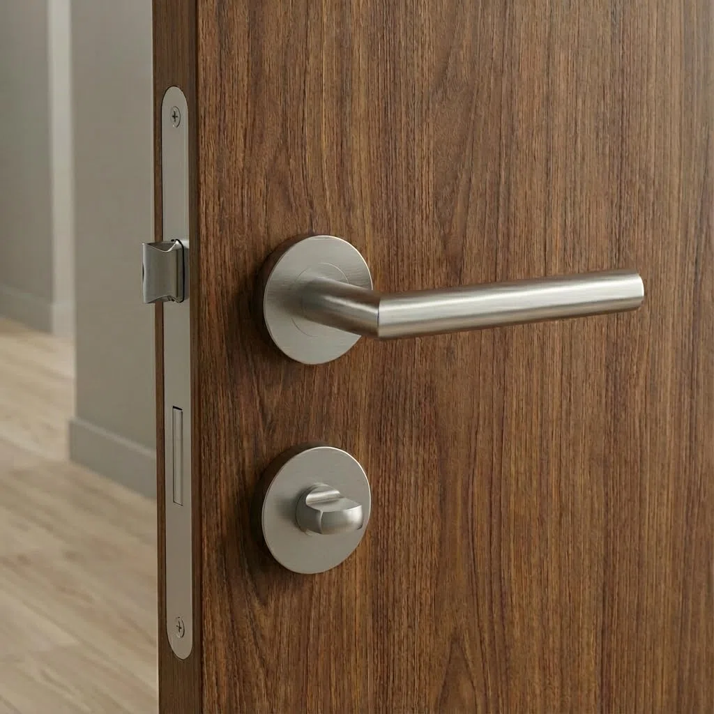1 lot de poignées de porte à levier en acier inoxydable avec bouton de salle de bain, poignée de serrure de porte à mortaise, couleur argent (SO2-103BK)