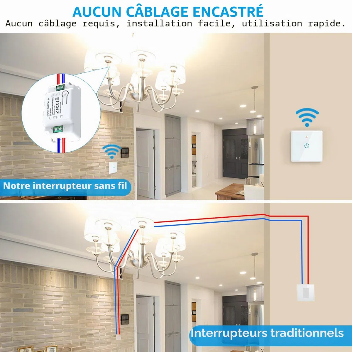 RF433 Kit interrupteur sans fil, 230 V, émetteur de sécurité et récepteur 10 A, tactile, noir