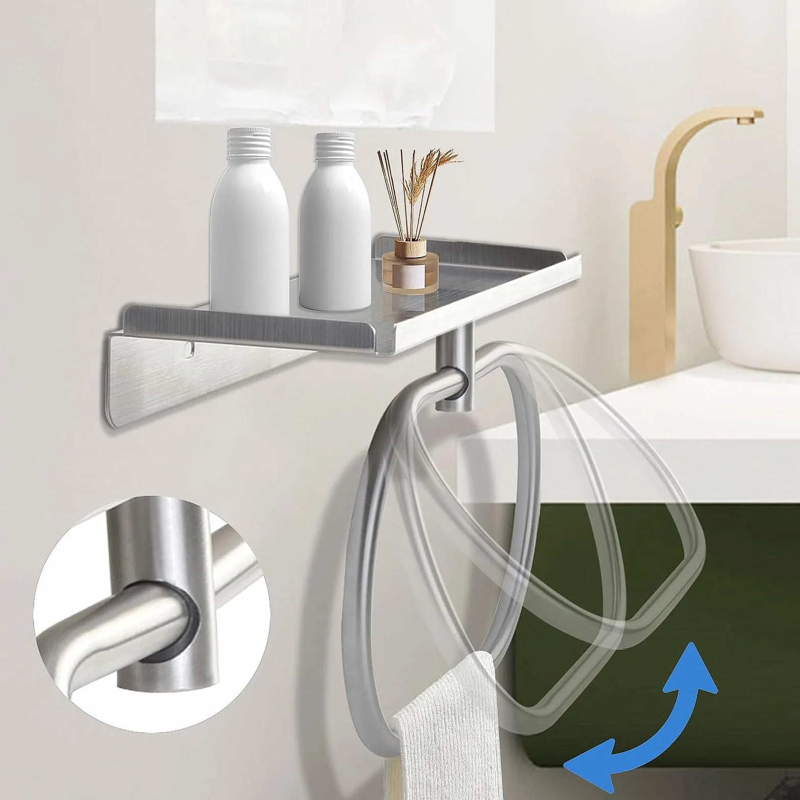 Porte Serviette Salle de Bain,Acier Inoxydable Porte Serviettes sans Perçage,Auto Adhésif Porte Serviettes Mural en INOX,Porte Serviette Murale Salle de Bain pour Cuisine,Hôtel (Argent)