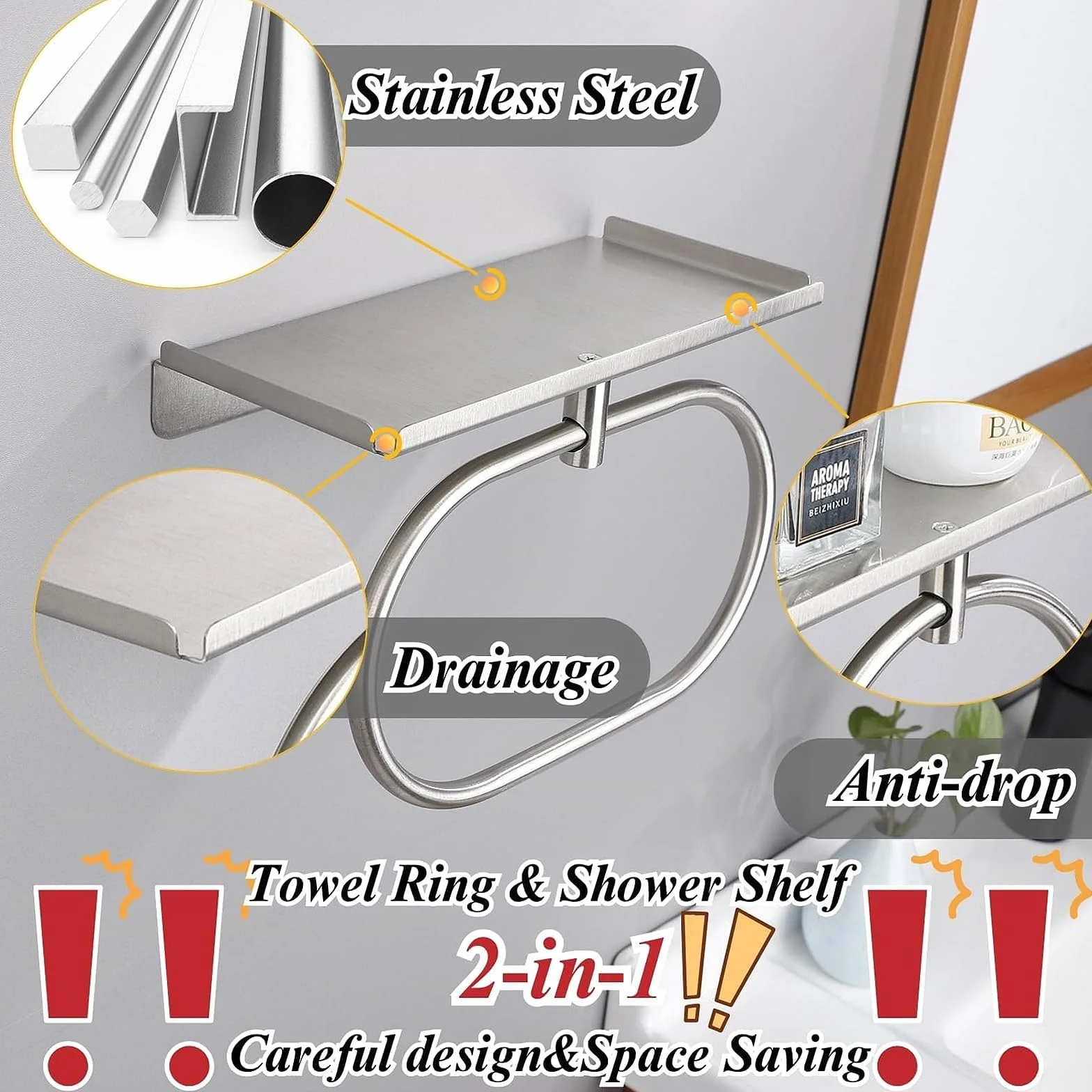 Porte Serviette Salle de Bain,Acier Inoxydable Porte Serviettes sans Perçage,Auto Adhésif Porte Serviettes Mural en INOX,Porte Serviette Murale Salle de Bain pour Cuisine,Hôtel (Argent)